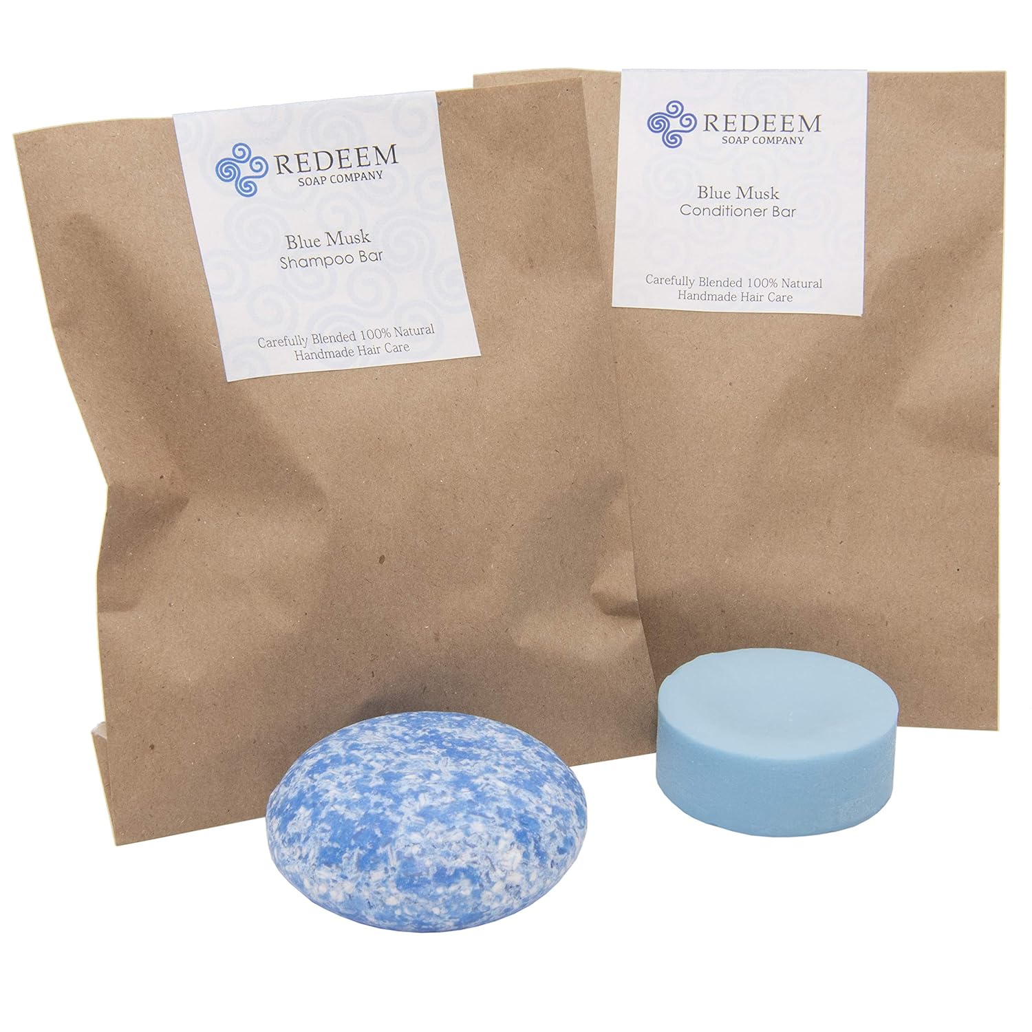 Redeem Soap Company Barra de champú y acondicionador Blue Musk, fabricada en los Estados Unidos, barra de champú de 3 onzas, barra de acondicionador
