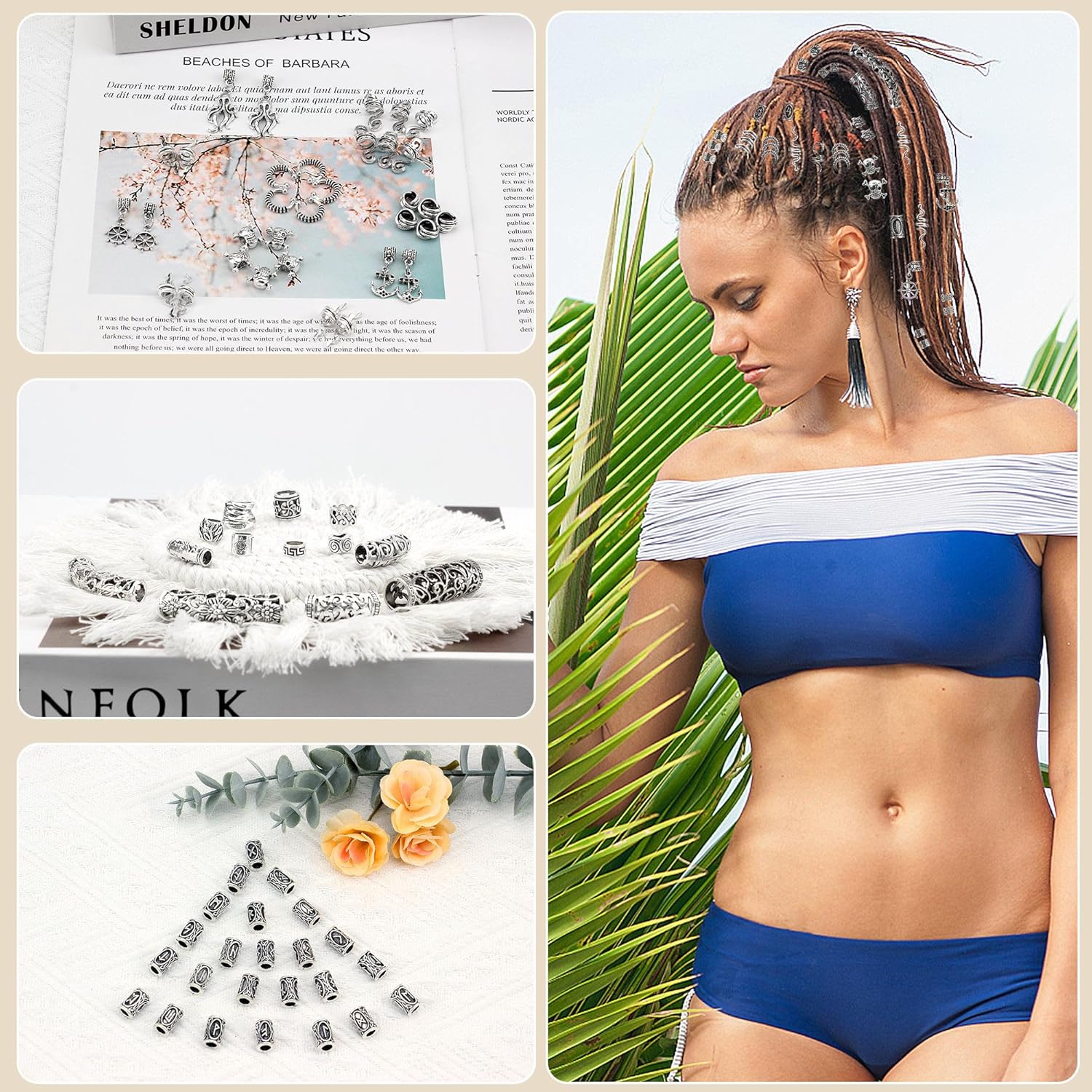 WNJ Joyería vikinga para el cabello, 165 cuentas de barba, cuentas de tubo de runa nórdica, tubo de pelo trenzado, joyería vikinga, joyería vikinga,