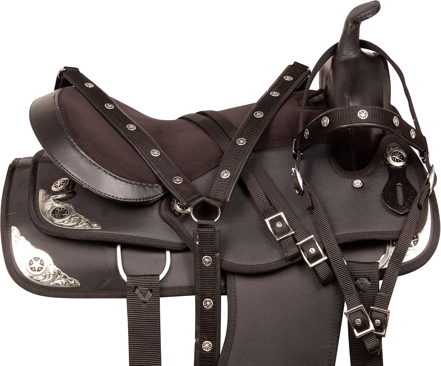 Western Horse Saddle Set PAD Headstall REINS Pecho Collar TACK Peso ligero sintético Cordura