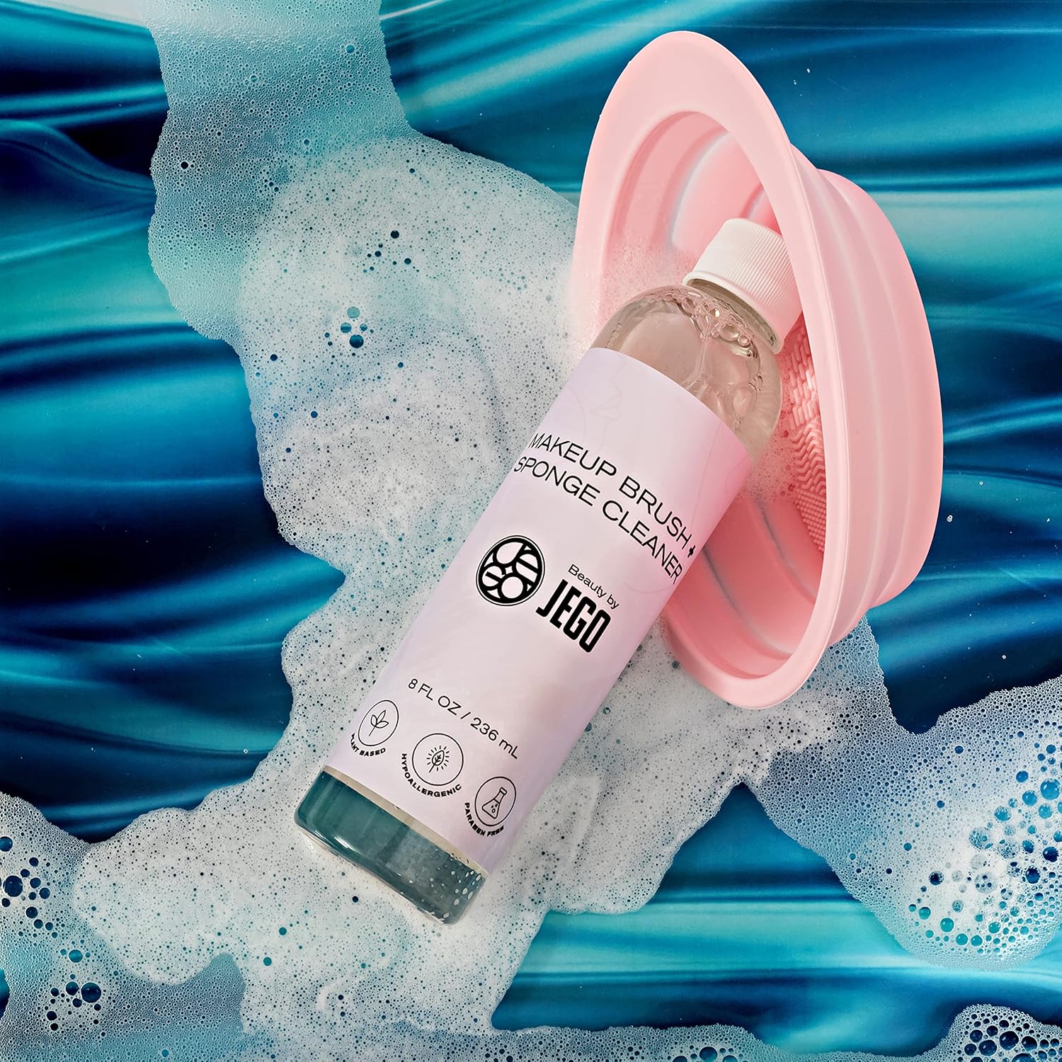 JEGO Solución limpiadora de brochas de maquillaje, limpiador de esponjas, limpiador líquido para brochas de maquillaje, solución hipoalergénica y a