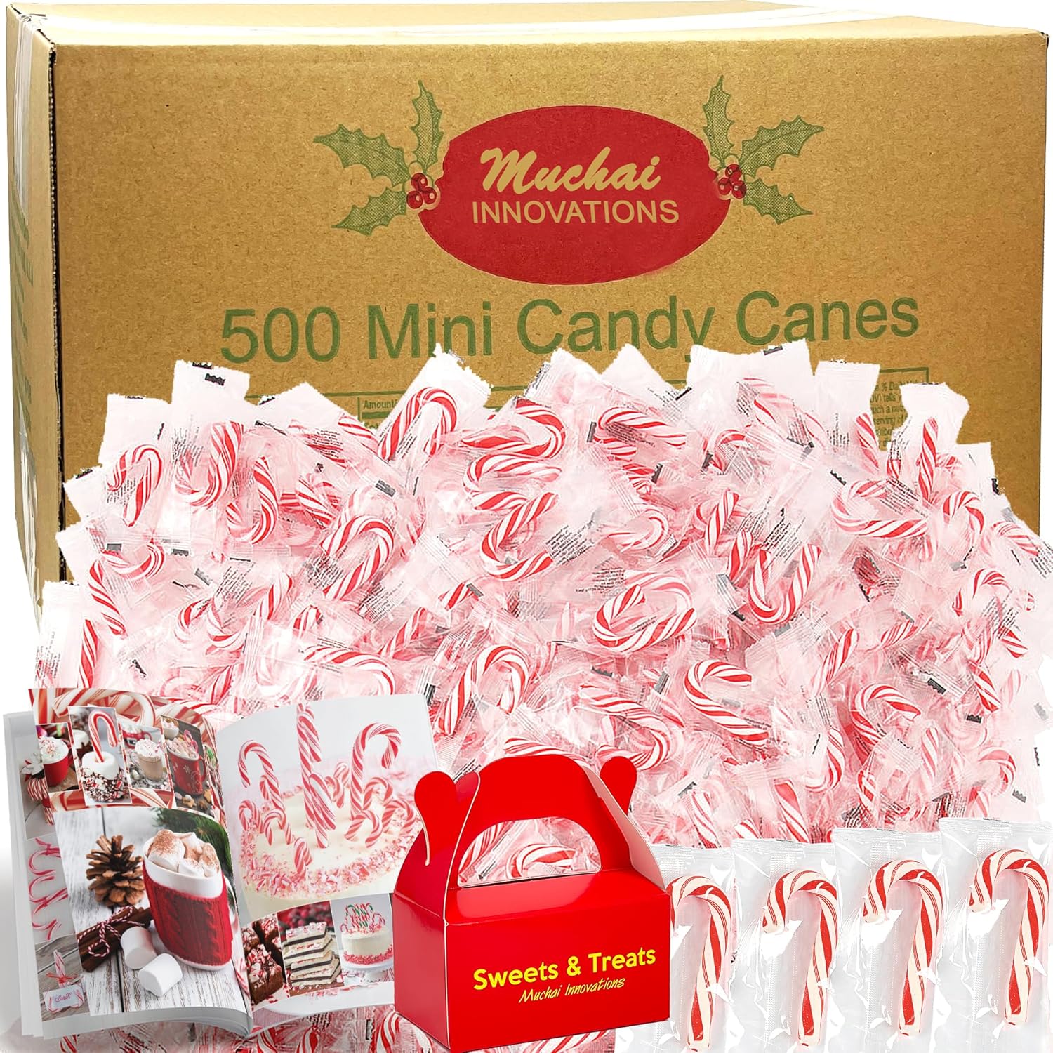 Mini bastones de caramelo con sabor a menta  Rayas rojas y blancas  Paquete de regalo envuelto individualmente  Dulces navideños y Deco  Folleto de