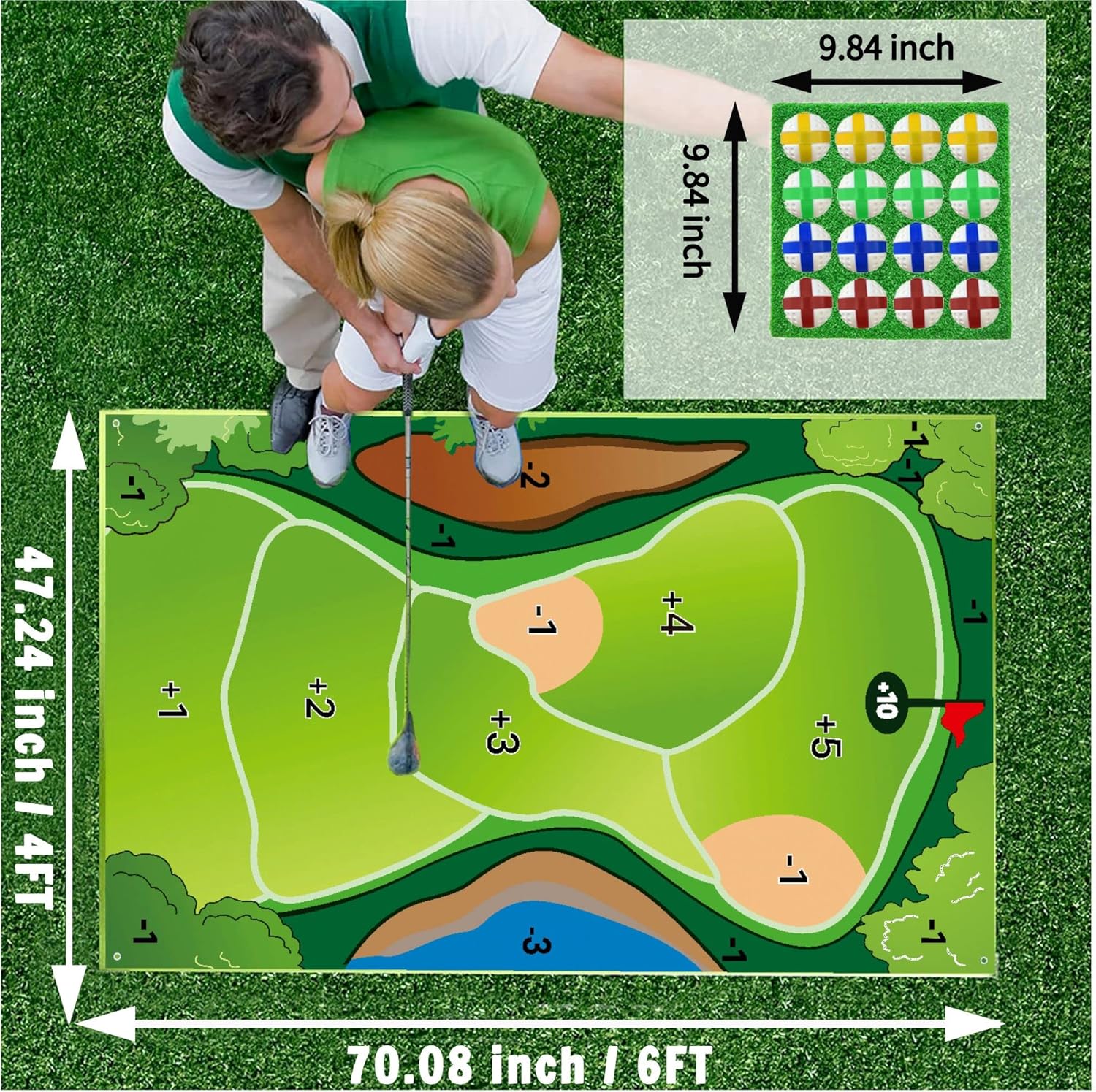 Golf Chipping Game, 6×4 Ft Upgrade Felt Fabric Giant Size Target Chipping Golf Game Mats, Golf Practice Equipment Golf Gifts Games for Indoor
