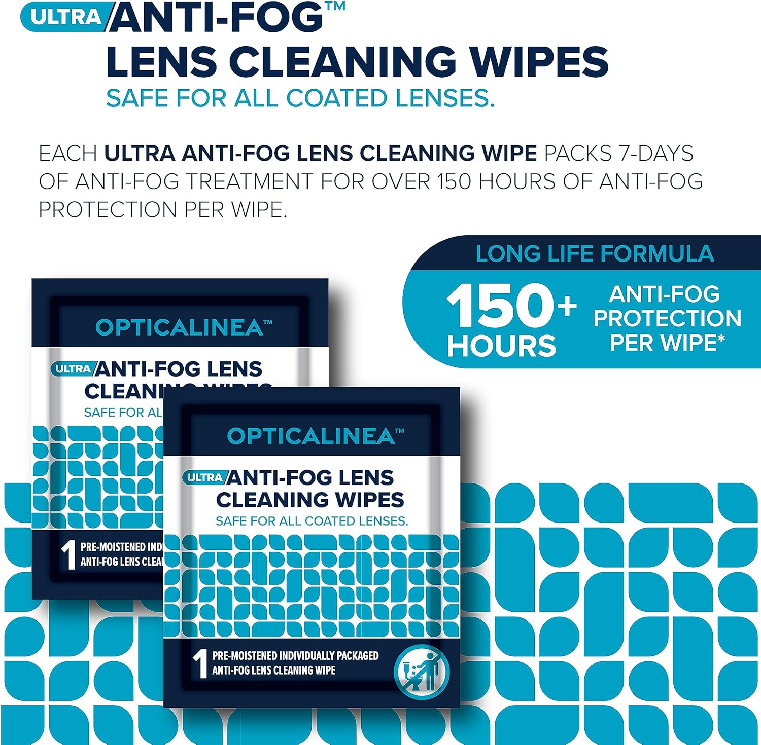 OPTICALINEA Toallitas de limpieza de lentes ultra antivaho l Toallitas antiniebla prehumedecidas para lentes, gafas de sol, gafas, pantallas, lentes