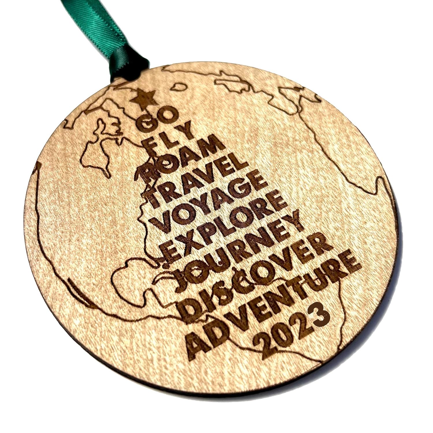 Gift for Travel Lover Explorer – 2023 Christmas Ornament for Traveler – Go Fly Roam Travel Voyage Explore Journey Discover Adventure Tree