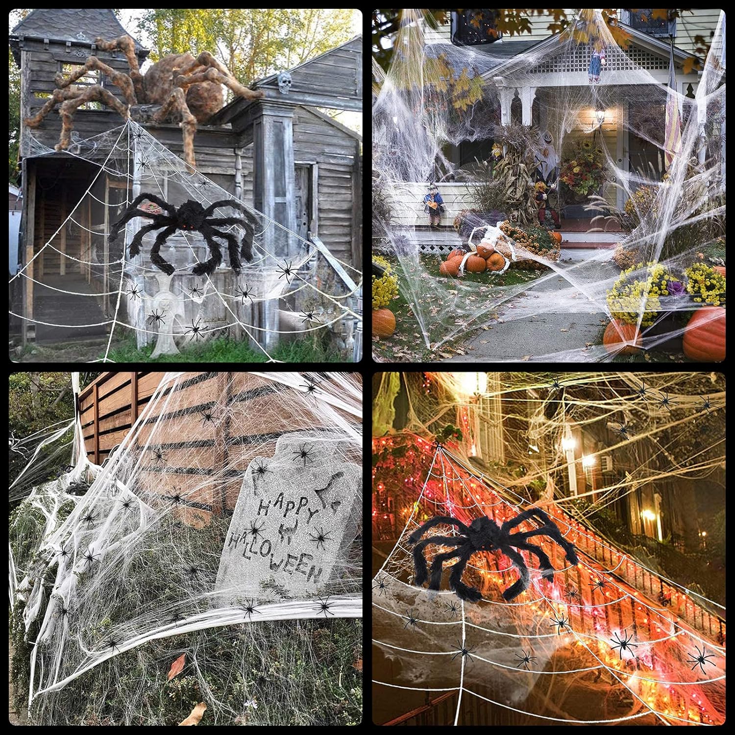Decoraciones de Halloween para exterior, decoración de telaraña de 295 pulgadas, araña grande de 59 pulgadas, 100 arañas pequeñas, telarañas