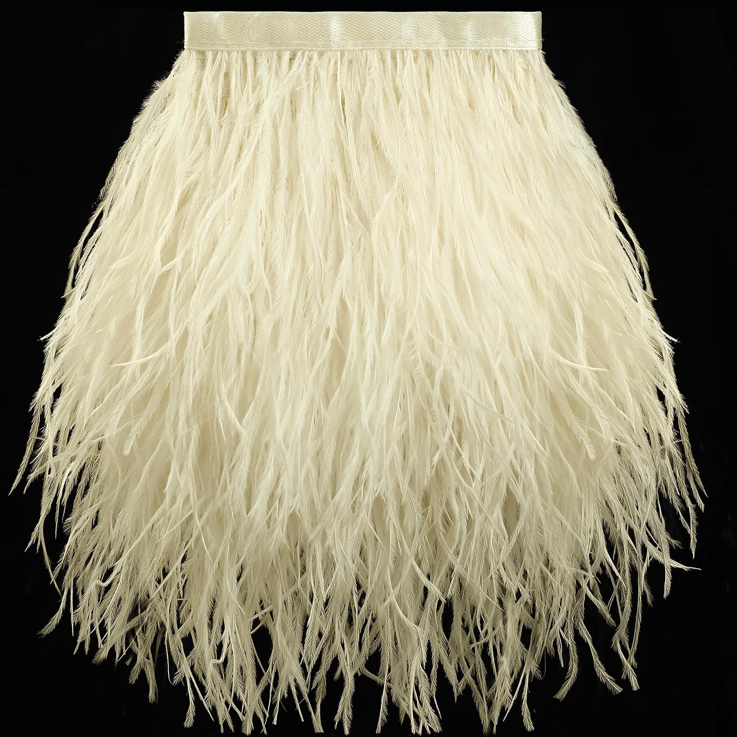 Ribete de plumas de avestruz beige, 2 yardas de 5 a 7 pulgadas, ribete de flecos para manualidades, ropa de costura, vestido latino, boda o fiesta