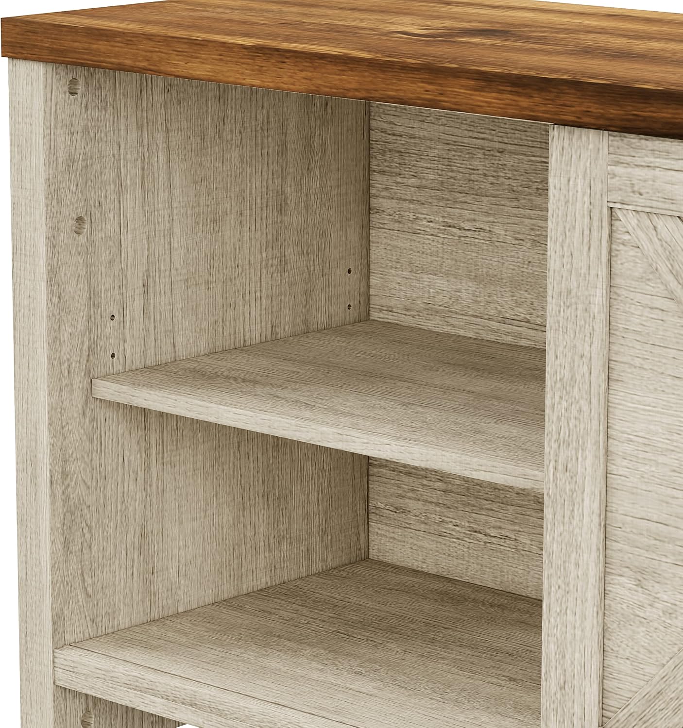 Hillsdale Columbus – Consola de entretenimiento de madera, 64 pulgadas, roble blanco con parte superior de nogal