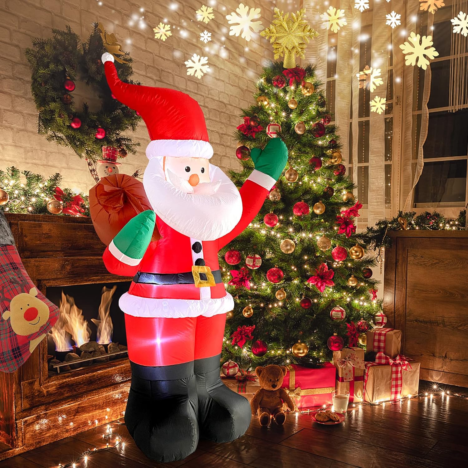 COOLWUFAN Papá Noel inflable de Navidad de 6 pies con bolsa de regalos, luces LED para decoración de patio al aire libre para vacaciones y fiestas