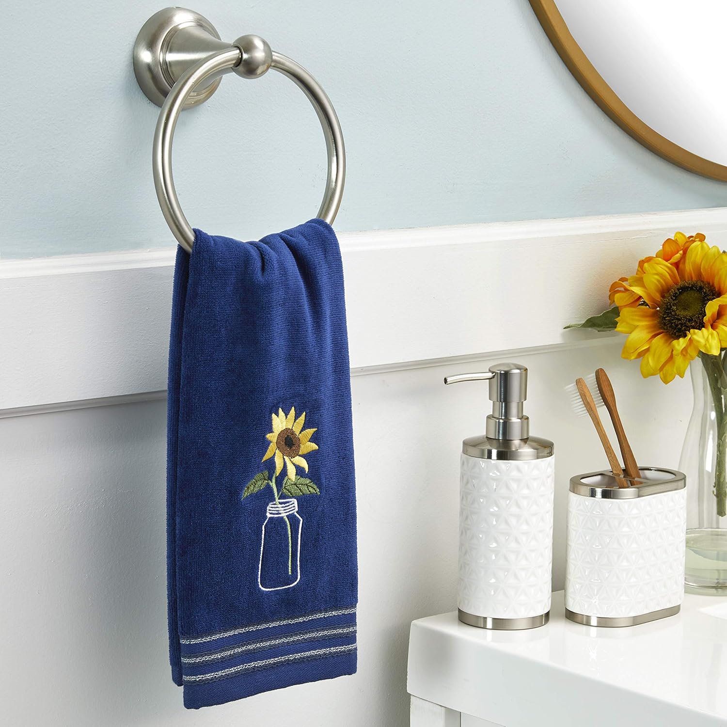 SKL Home by Saturday Knight Ltd. – Toalla de mano con girasol en tarro (paquete de 2), color azul