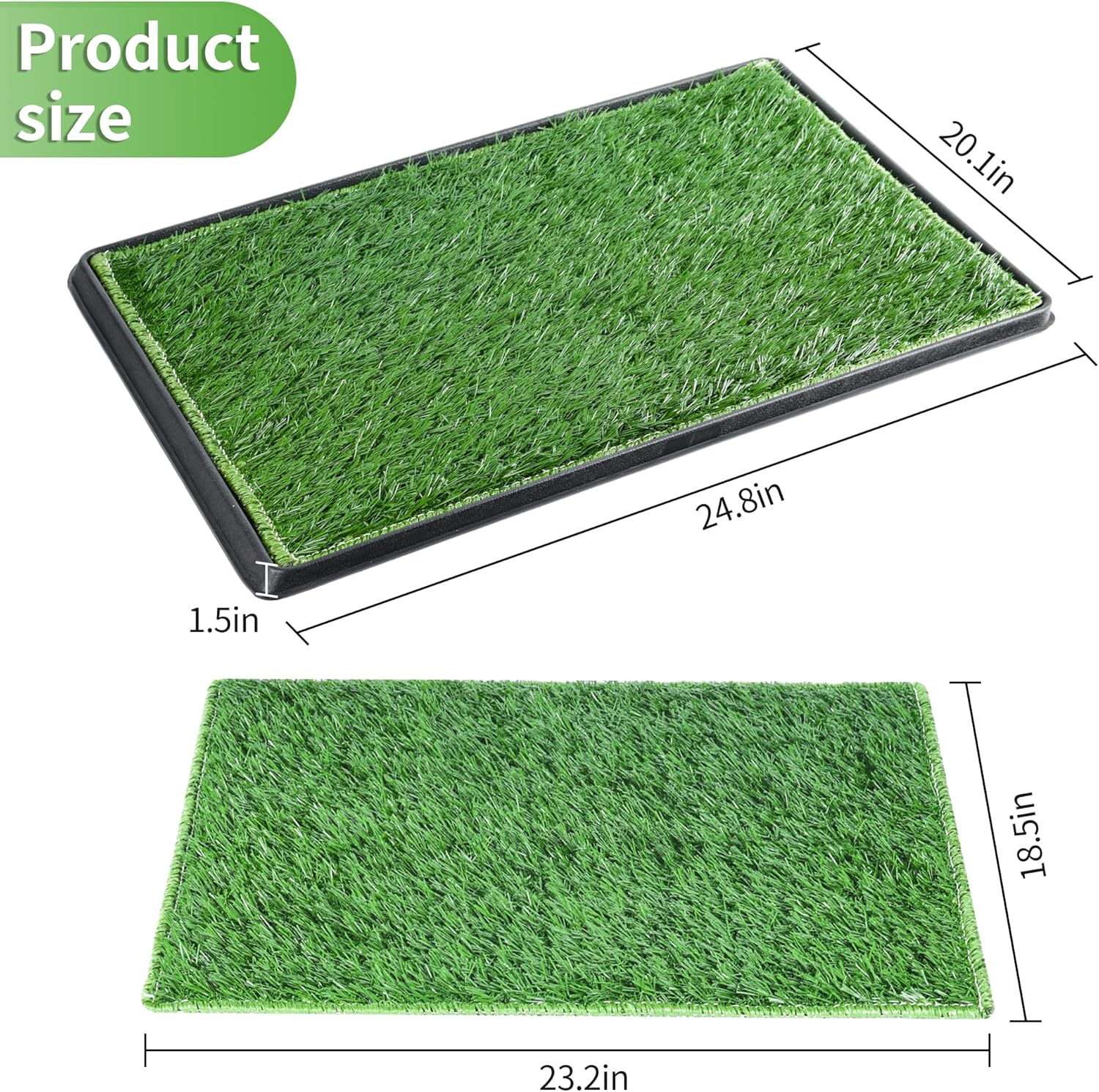 Almohadilla para orinar de perro con bandeja, 25 x 20 pulgadas, almohadilla de hierba para ir al baño de perro, reutilizable, lavable, césped