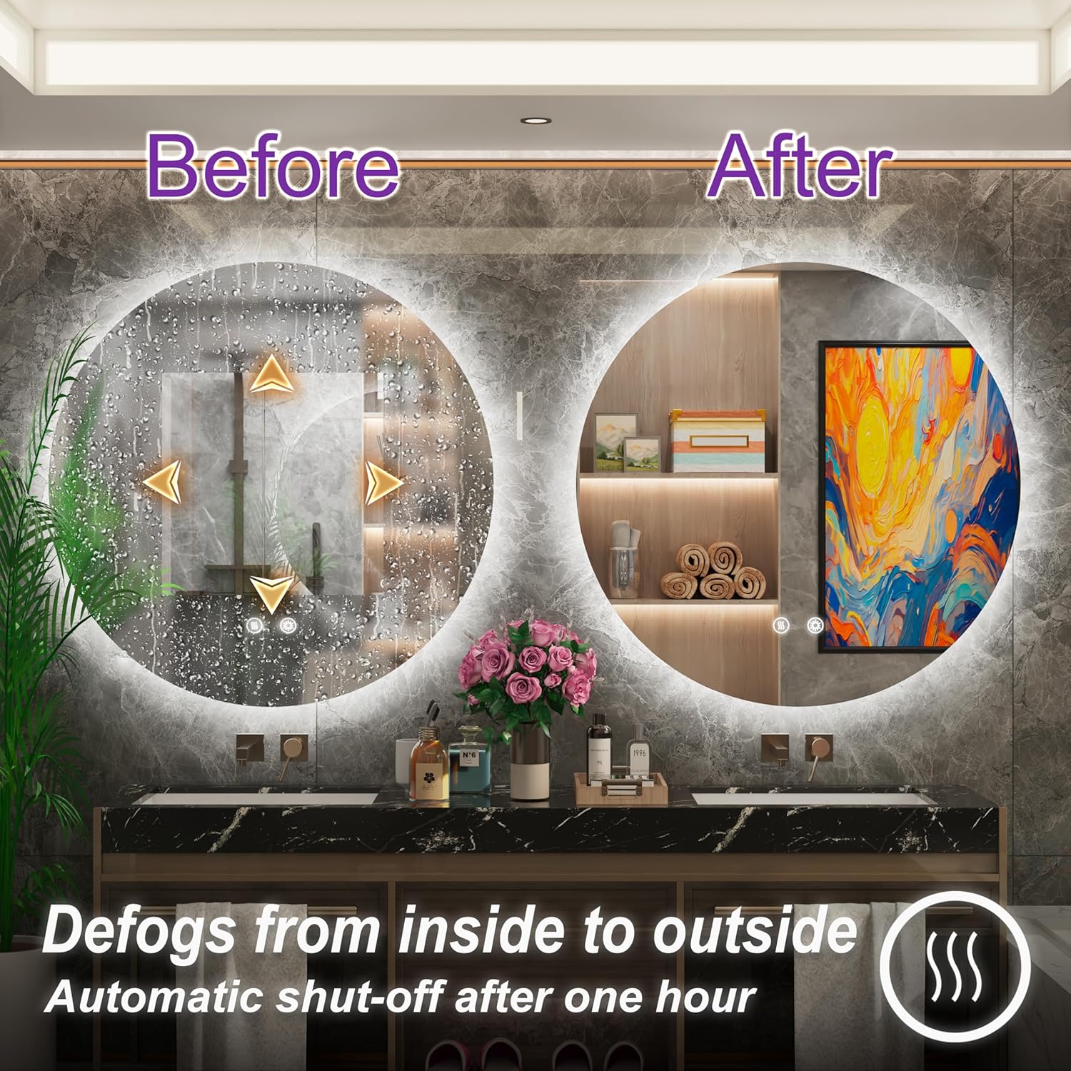Espejo LED redondo, espejo LED retroiluminado redondo de 32 pulgadas, espejo de tocador de baño con luces, espejo de maquillaje iluminado circular