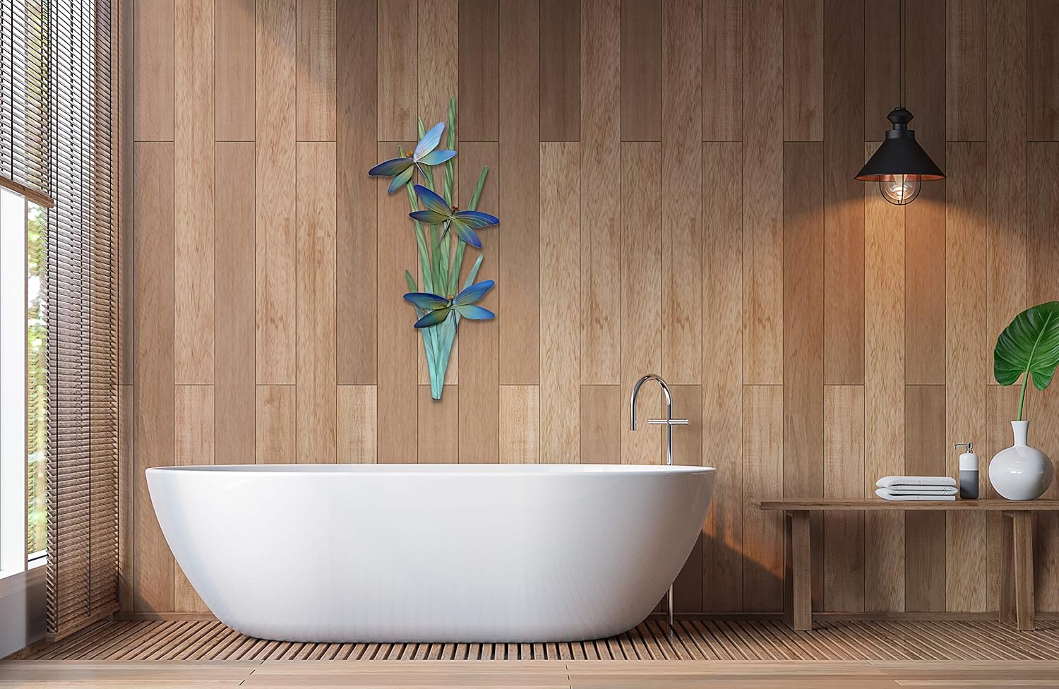T.I. Design Dragonflies in Marsh – Decoración de pared de metal contemporánea para casa de campo de lago costero