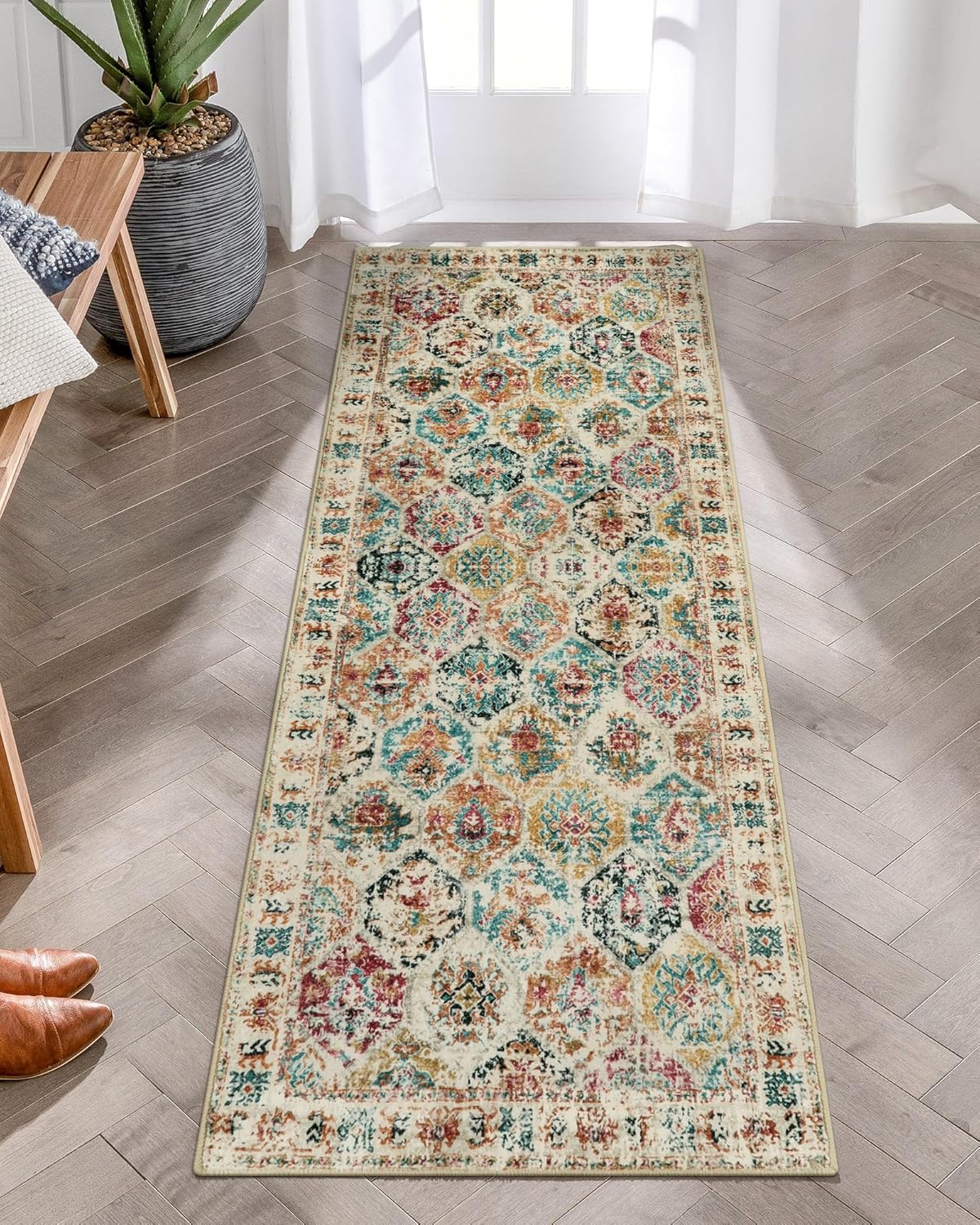 Lahome Alfombras de pasillo de cocina antideslizantes, lavables, suaves con respaldo de goma, enrejado marroquí de pelo bajo, alfombra de interior