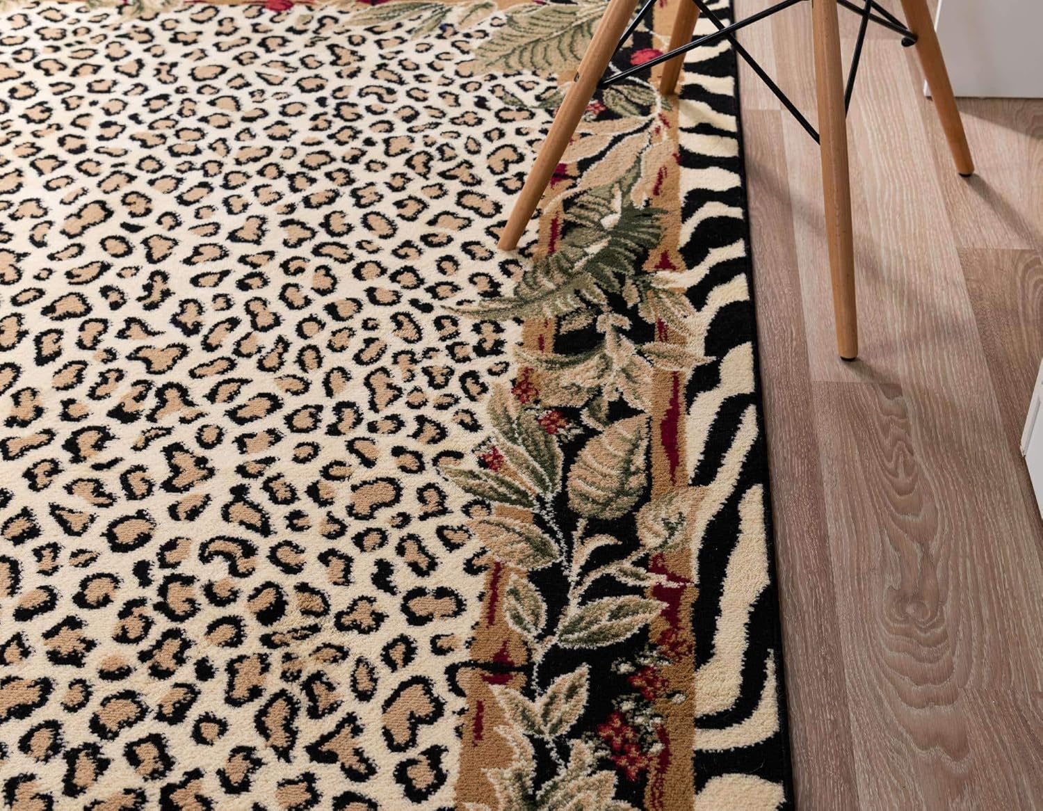 Unique Loom Wildlife Collection – Alfombra inspirada en animales con diseño de bordes de guepardo, 6 x 9 pies, marfilnegro