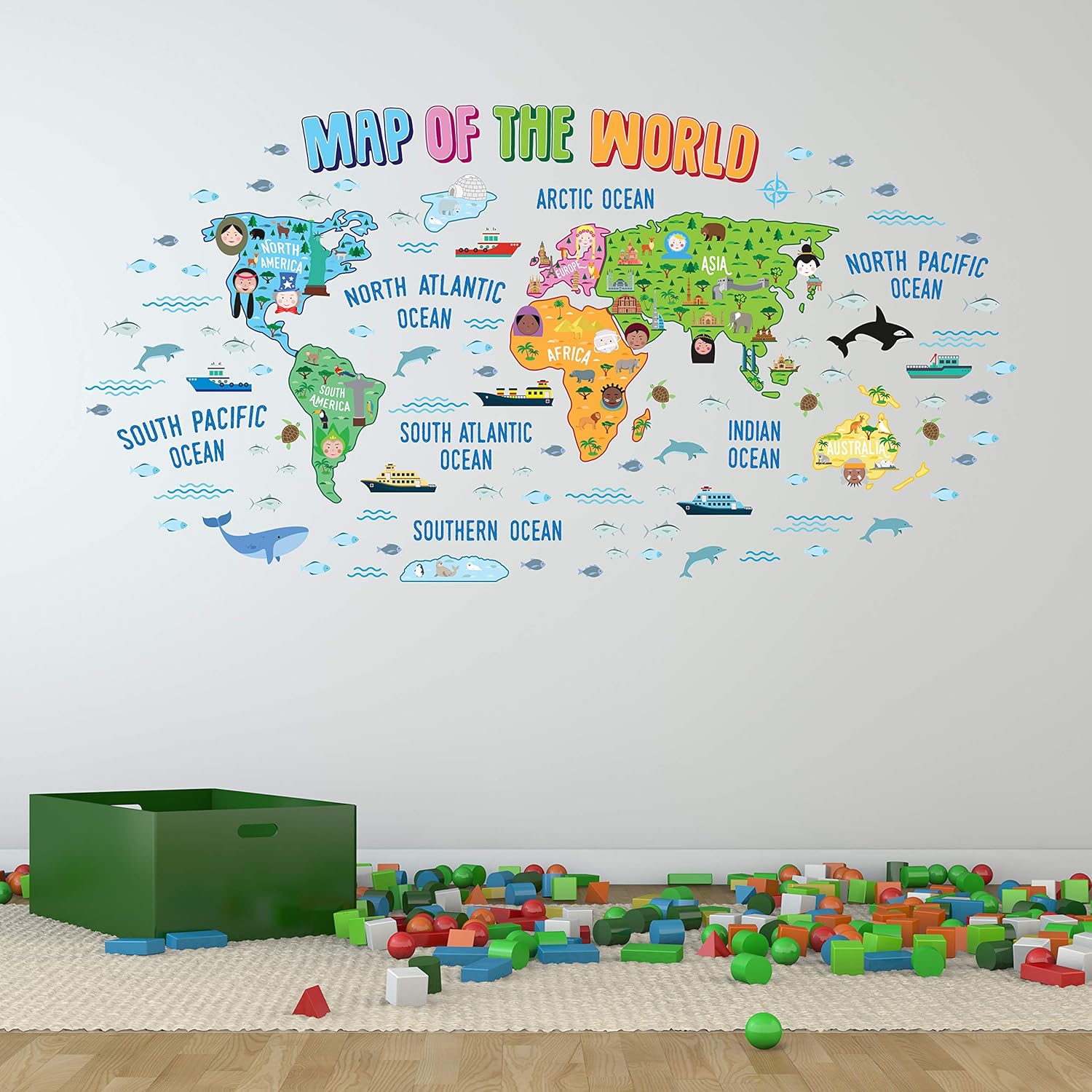 WALPLUS Pegatinas de pared de mapa del mundo, autoadhesivas, autoadhesivas, calcomanías de vinilo para bricolaje, guardería, habitación de niños,
