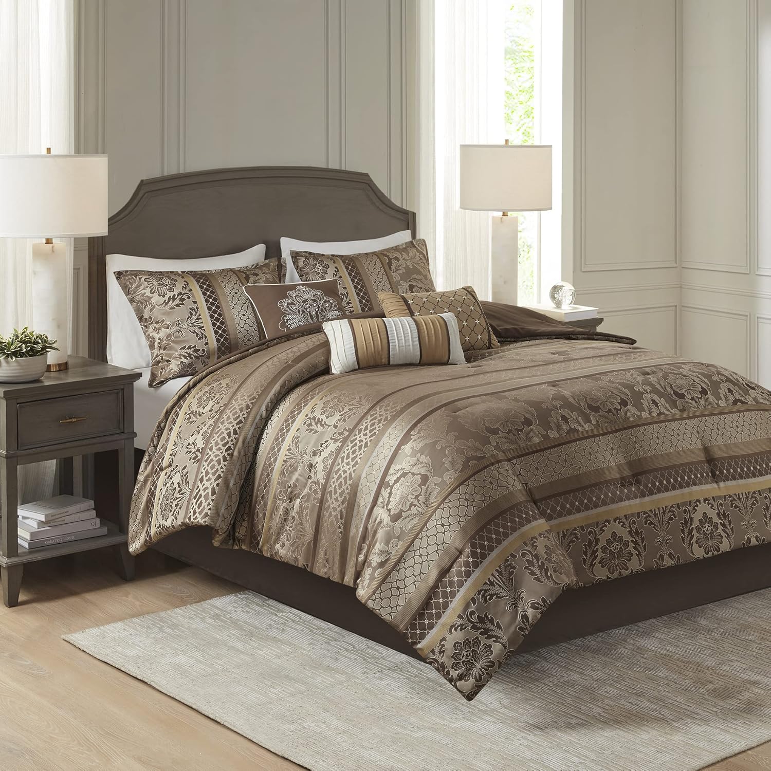 Madison Park Acogedor juego de edredón, lujoso diseño tradicional de damasco jaquard, ropa de cama alternativa para todas las estaciones con fundas