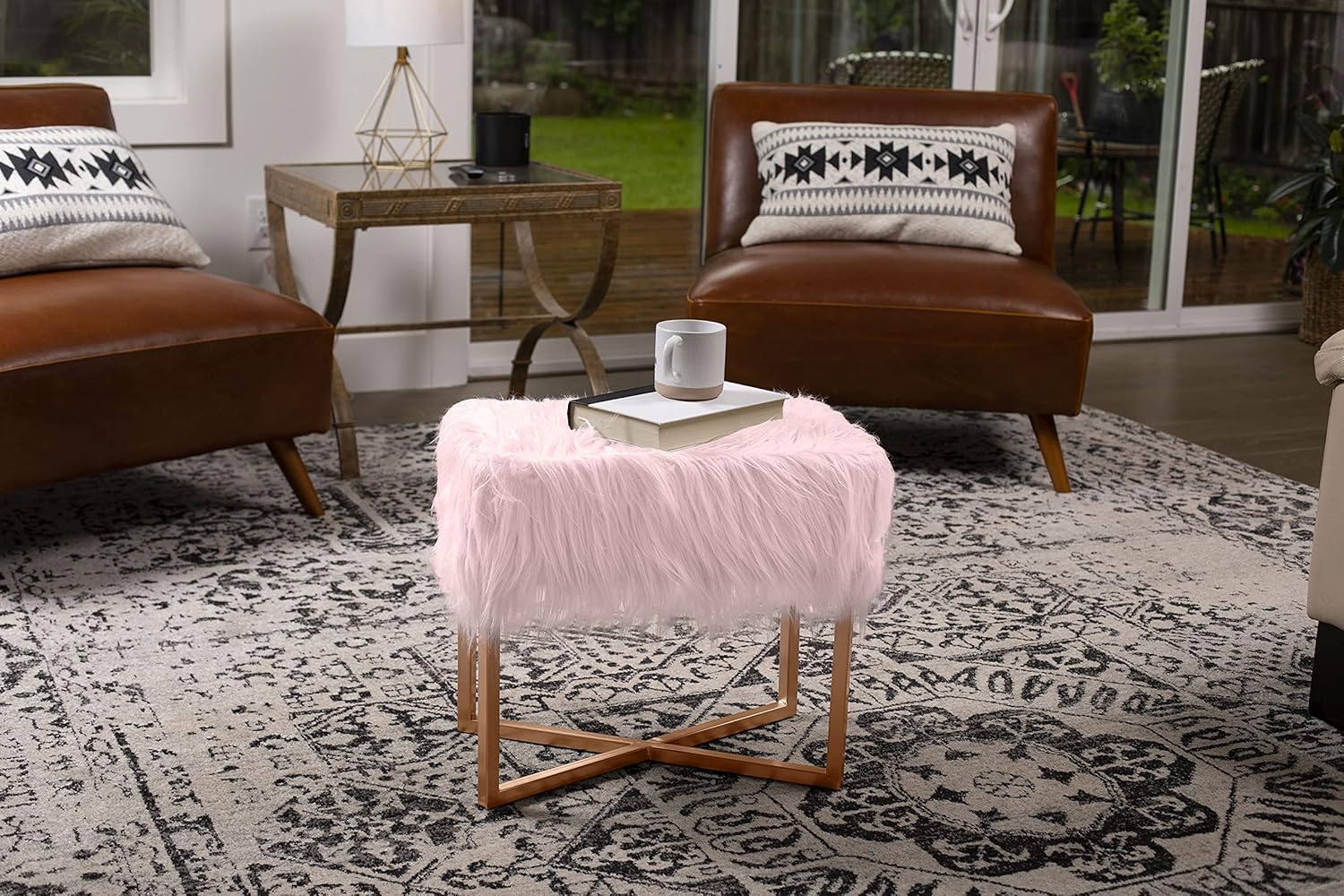 BIRDROCK HOME Taburete rectangular de piel sintética rosa con patas doradas, silla de tocador, asiento acolchado suave y compacto, silla de
