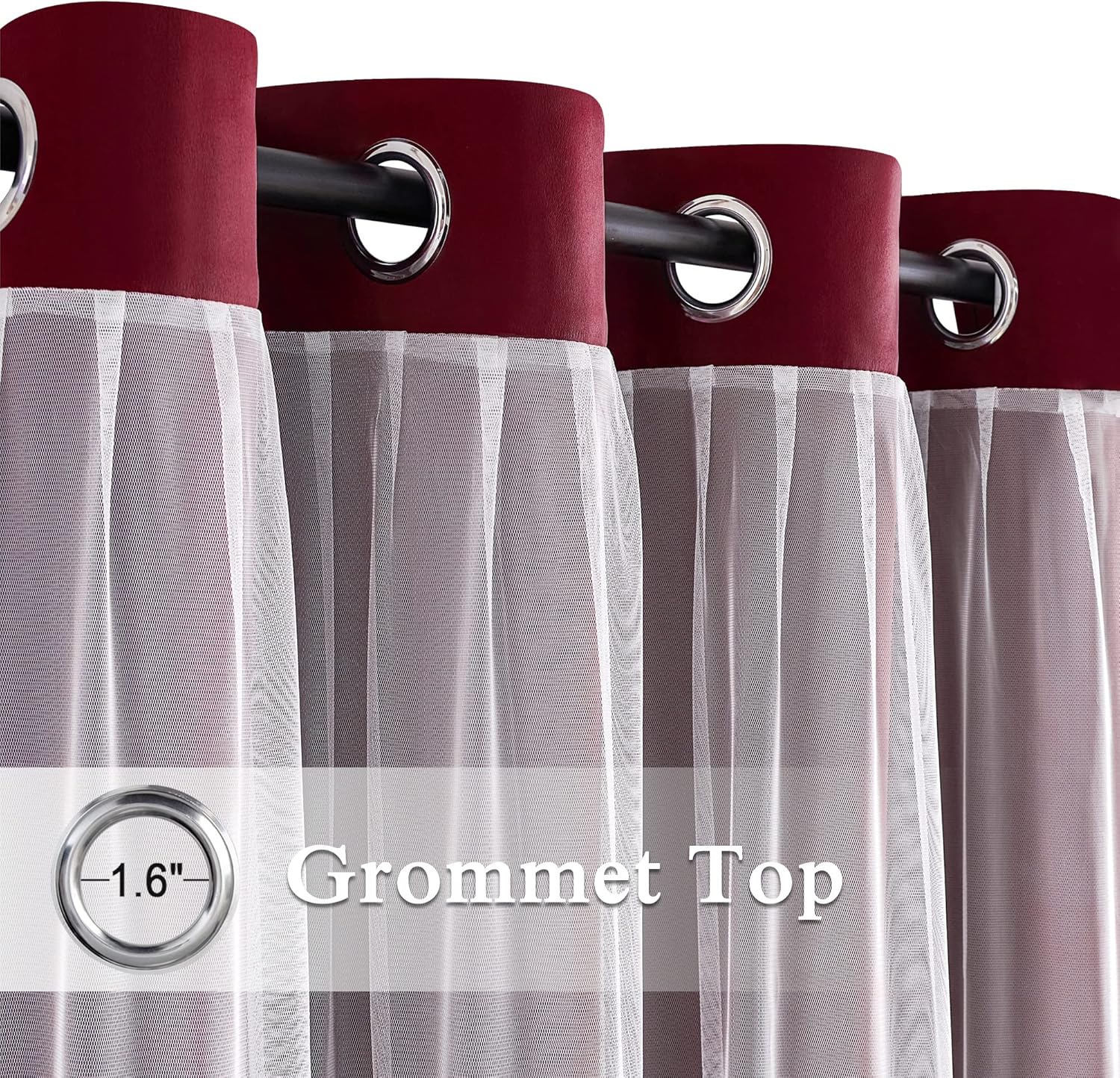Kinryb Cortinas opacas cortas para decoración de Navidad, con superposición blanca transparente, 2 capas, insonorizadas, para sala de estar,