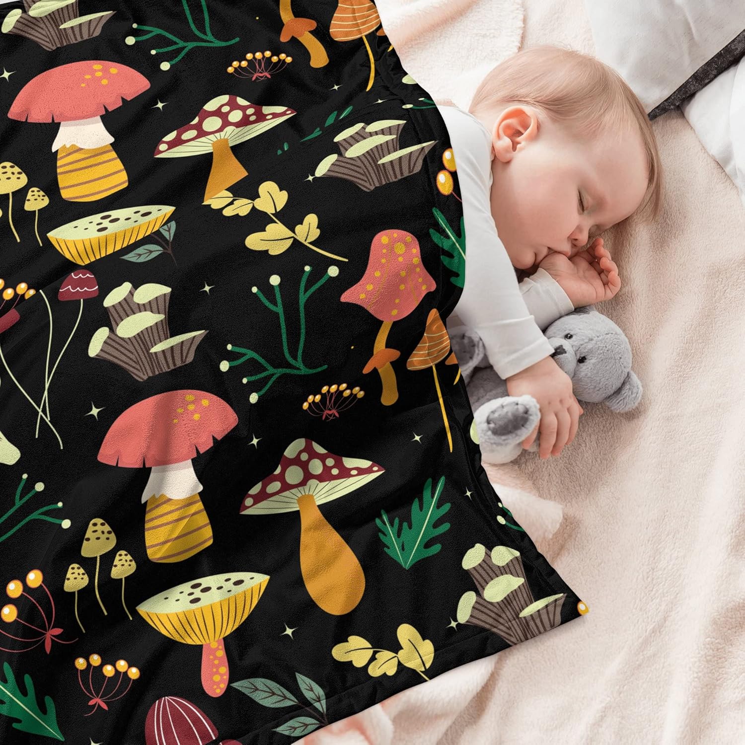 Manta con motivo de hongos, de franela suave de vellón, ligera, para niños y niñas, para todas las estaciones, mantas coloridas para sofá cama,