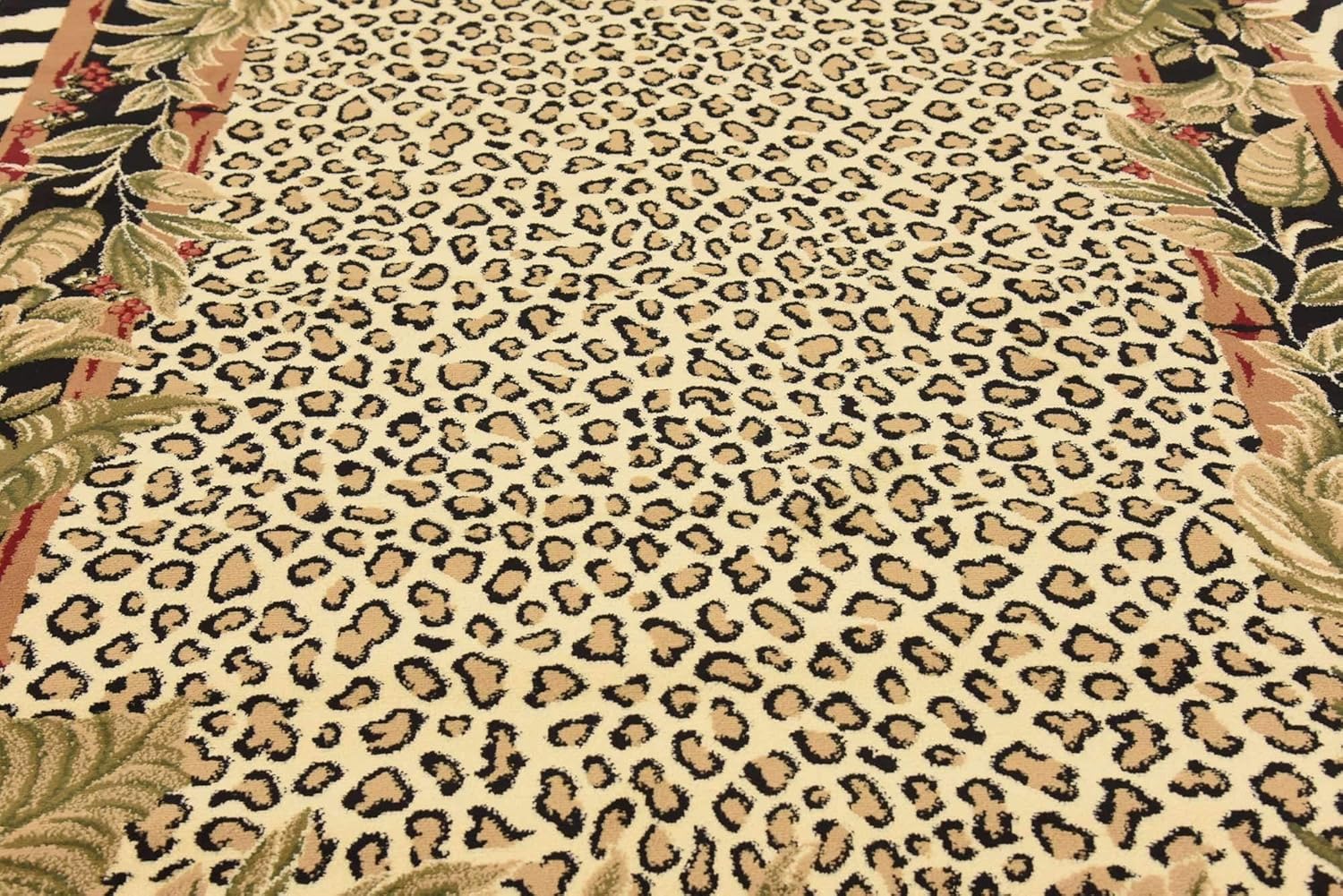 Unique Loom Wildlife Collection – Alfombra inspirada en animales con diseño de bordes de guepardo, 6 x 9 pies, marfilnegro