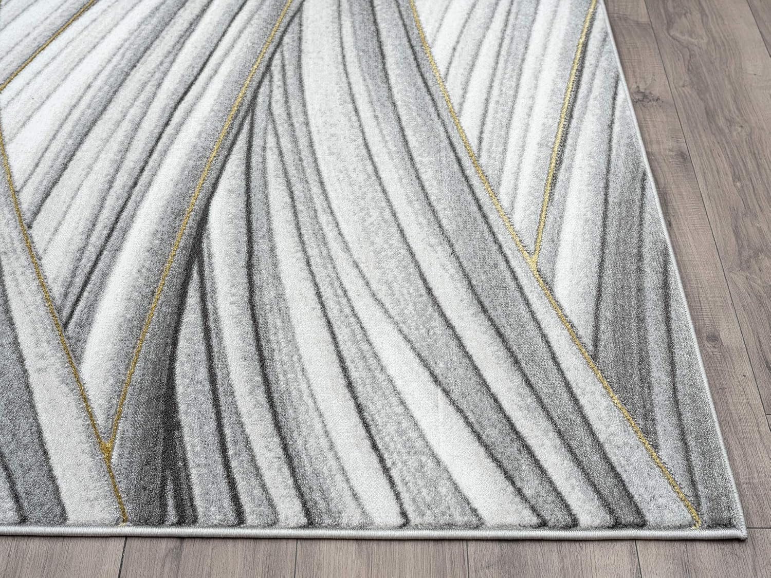 Abani Alfombra de área de líneas onduladas gris y dorado, diseño contemporáneo de ondas, moderno, abstracto, debajo de la mesa, 5 pies 3 pulgadas x