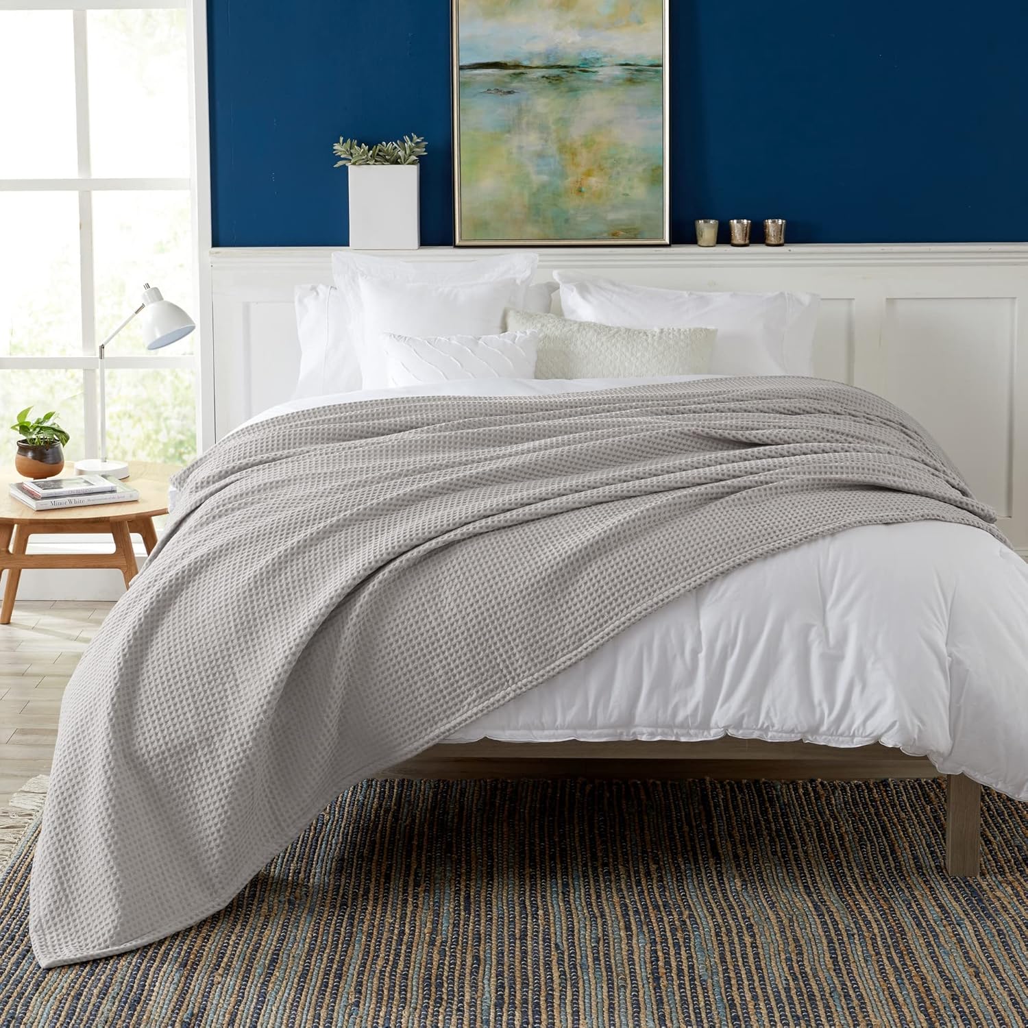 Manta de cama 100% algodón con tejido de gofre, suave, transpirable y ligera para todas las estaciones, perfecta para usar en capas, colección
