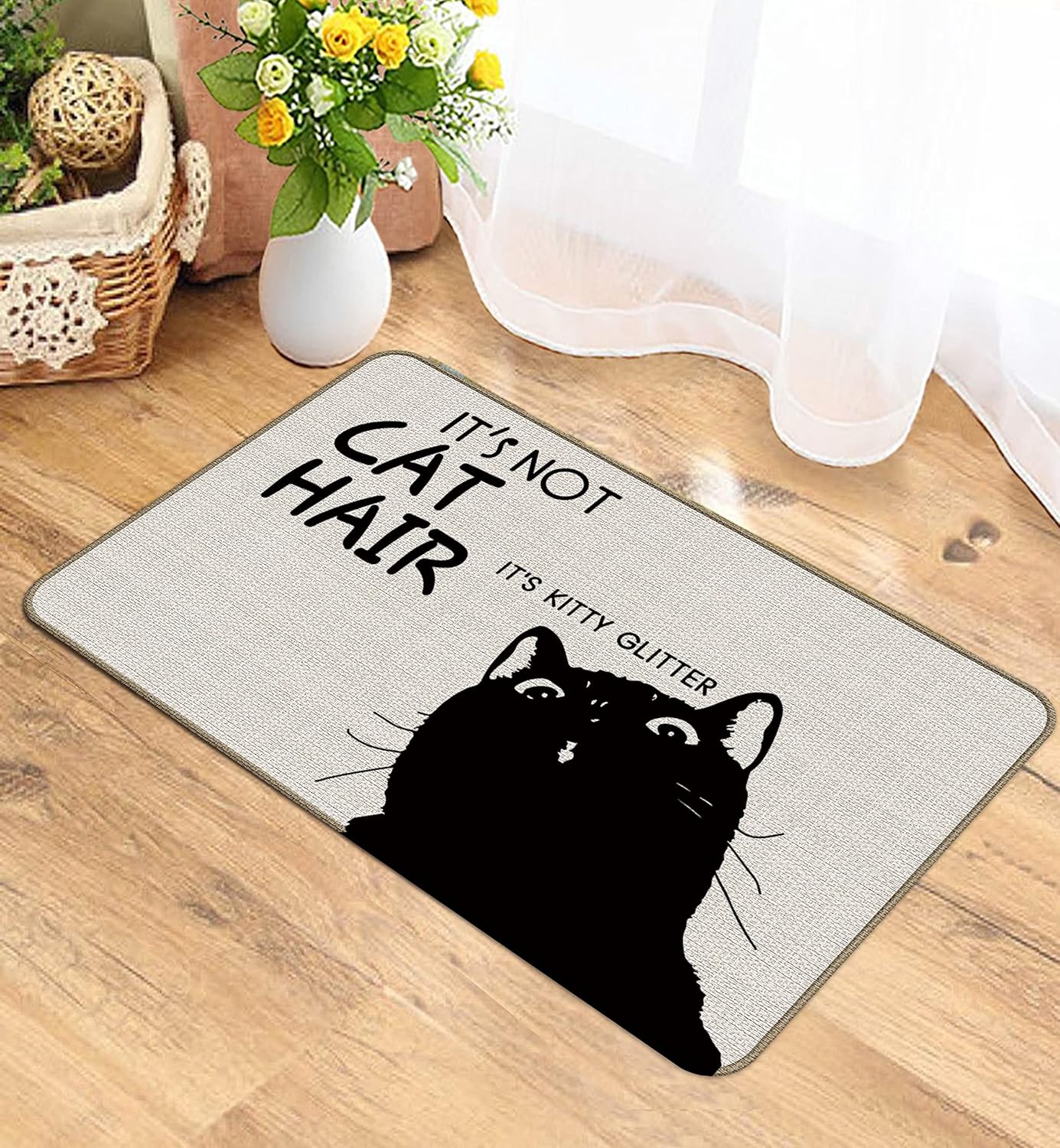 Tapete de regalo de gato negro, tapete de bienvenida antideslizante de 30 x 17 pulgadas, tapete para puerta de gato, decoración de gato negro para