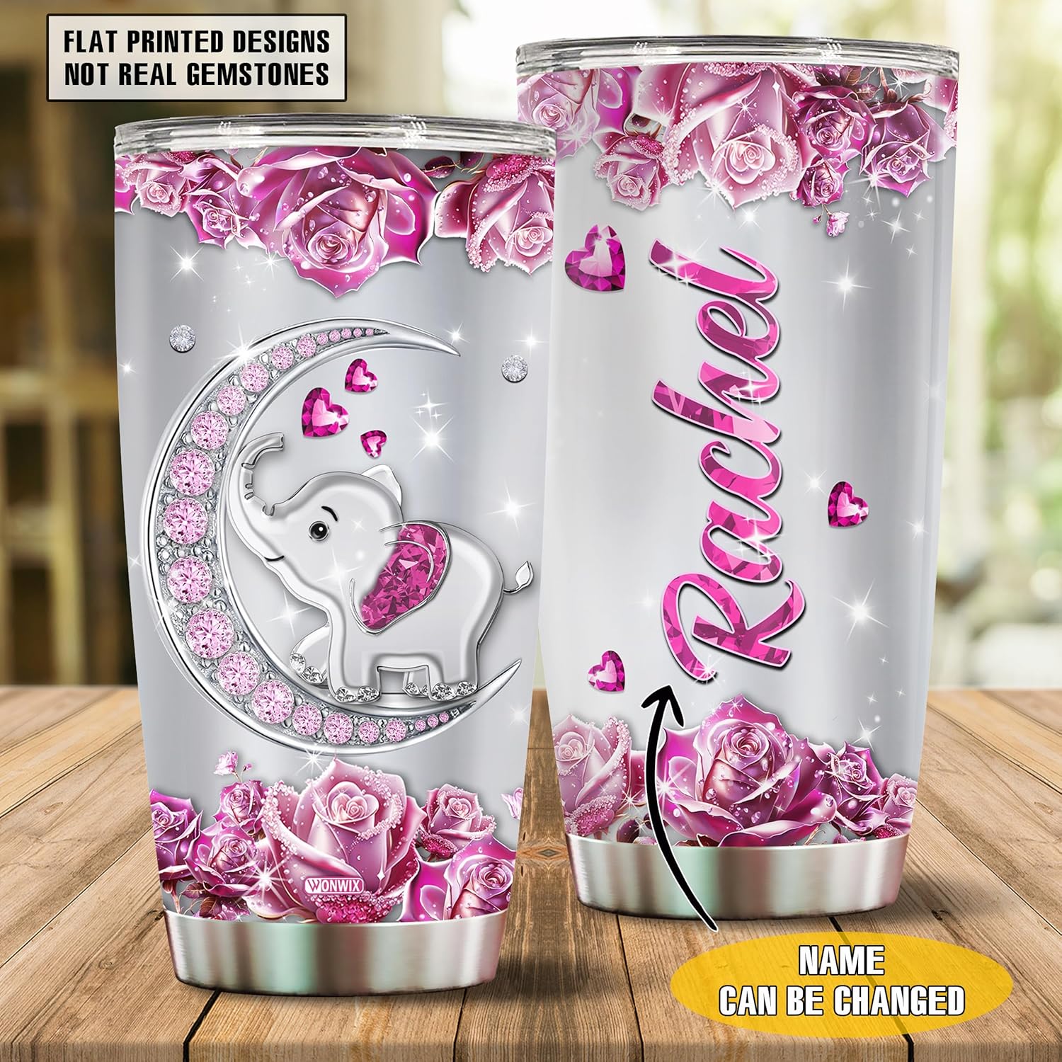 Vaso de café personalizado con diseño de elefante, regalos para mujeres, divertidas y lindas, joyas, elefantes, taza de viaje para adultos,