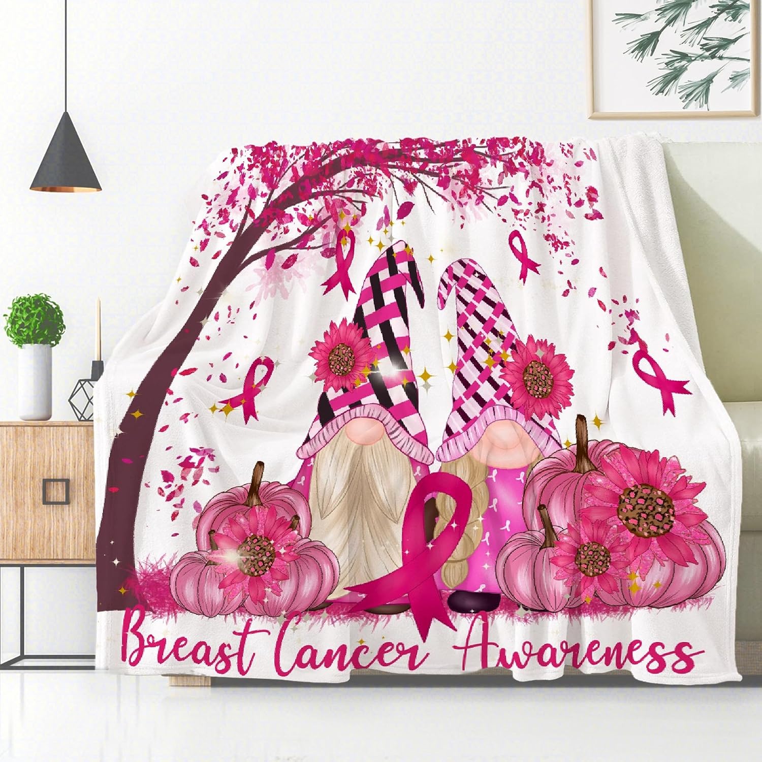 Manta de gnomos de cáncer de mama, regalos para mujeres para cáncer de mama, manta de condolencias con energía positiva inspiradora, 30 x 40