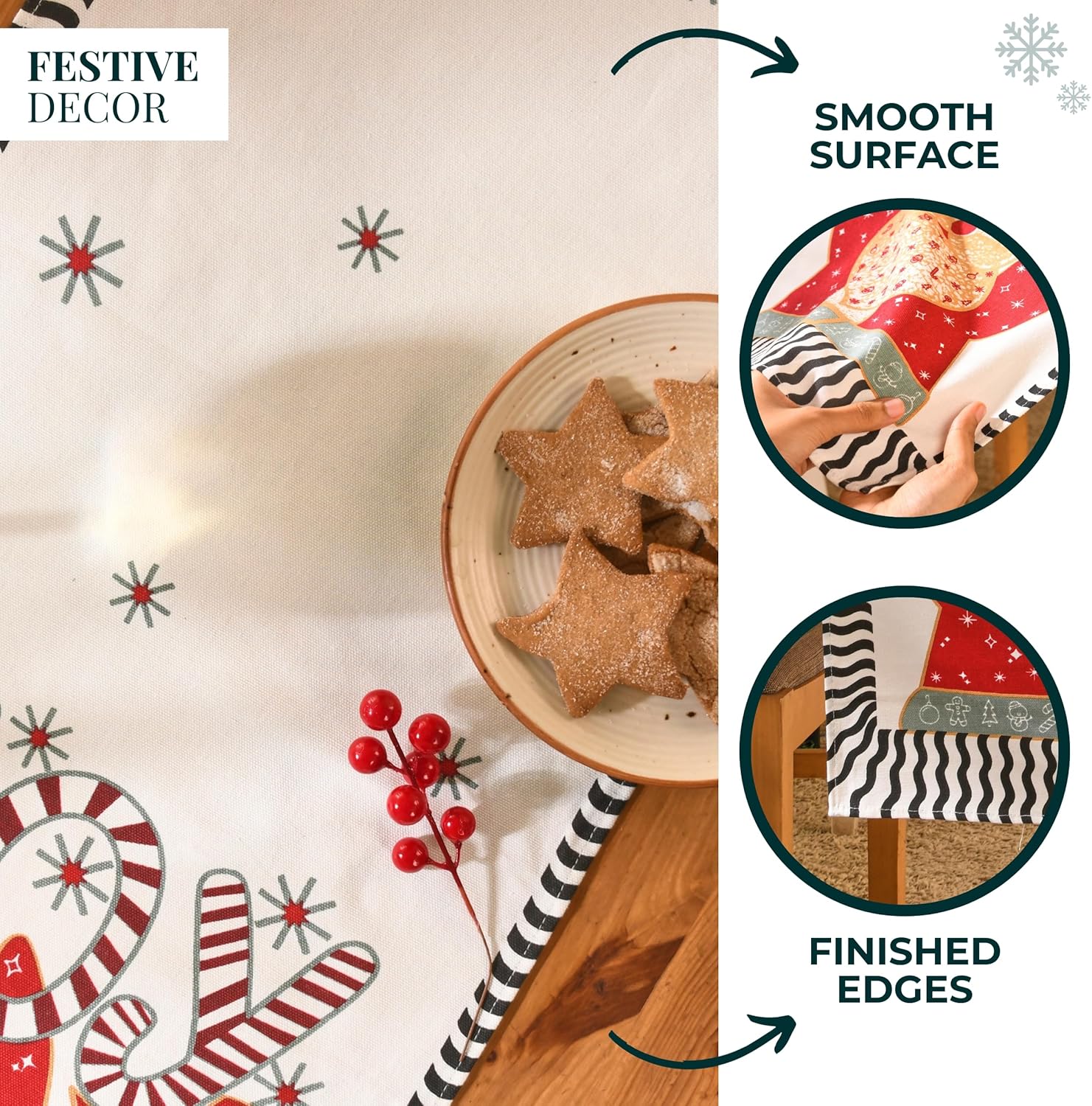 Folkulture Camino de mesa de Navidad de 72 pulgadas de largo para decoración de Navidad, decoración del hogar en interiores, camino de Navidad 100%