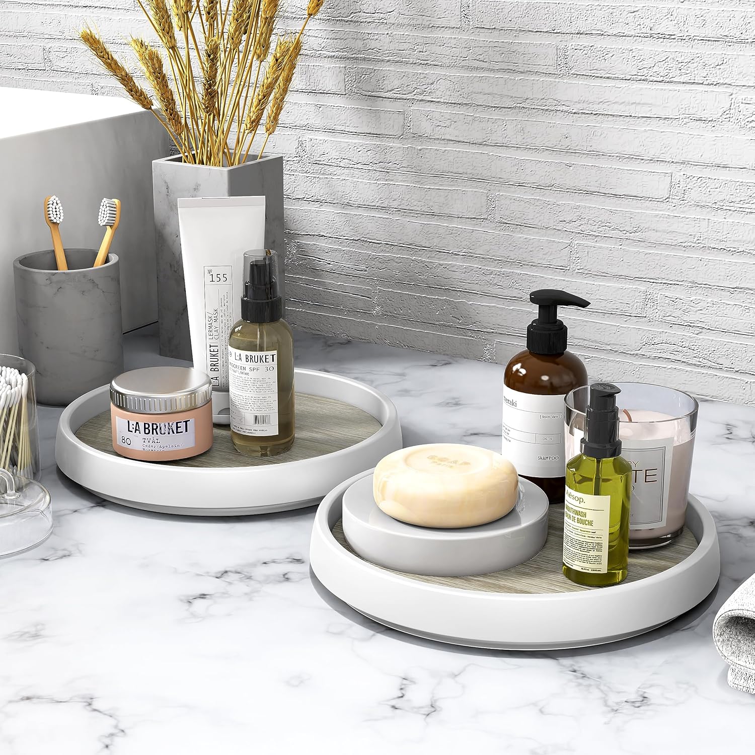 Simple Houseware Plataforma giratoria de 2 niveles Lazy Susan organizador multifuncional, arce