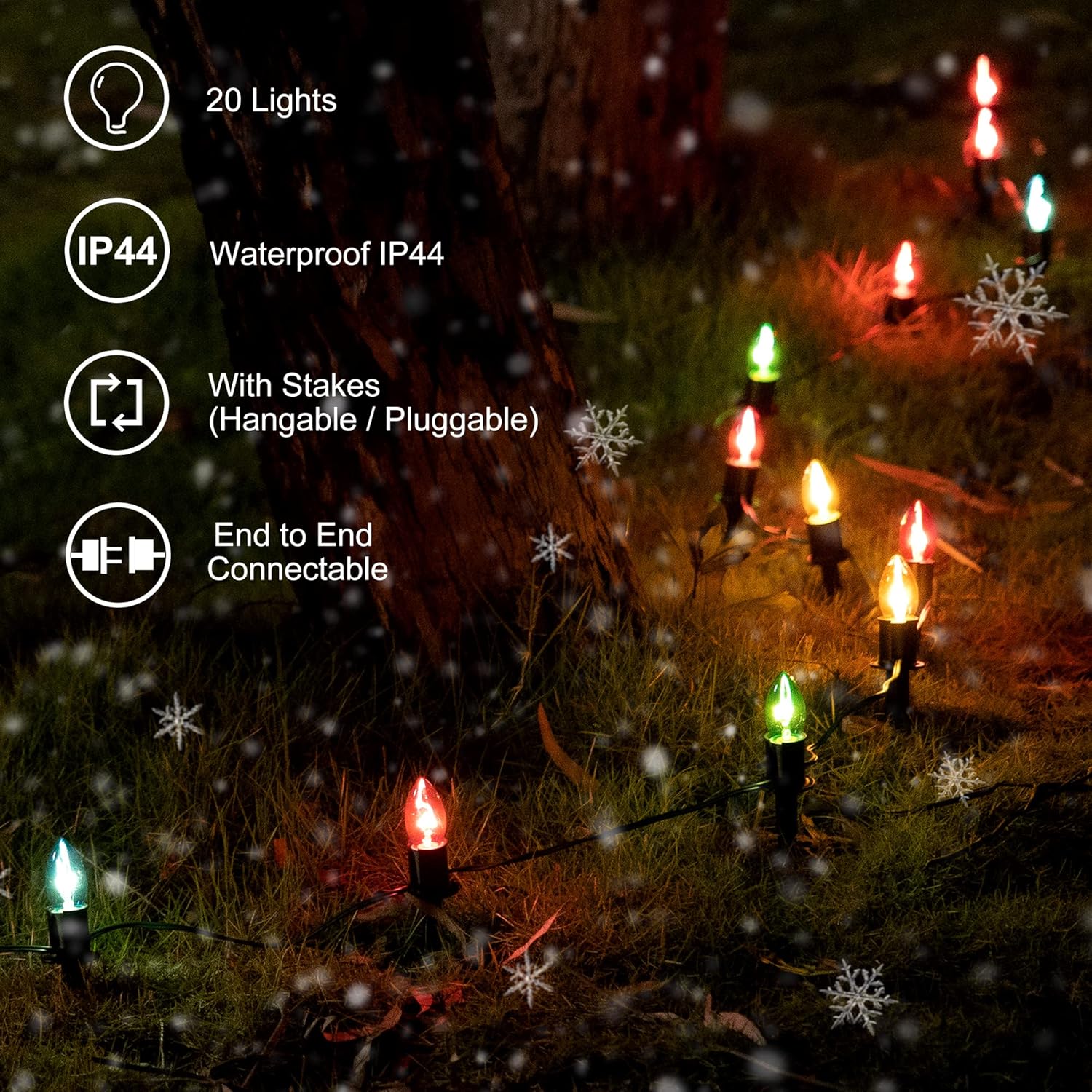 Luces de camino de Navidad para exteriores de 29 pies, 25 paquetes de luces de Navidad C9 con estacas para exteriores, luces de camino de Navidad
