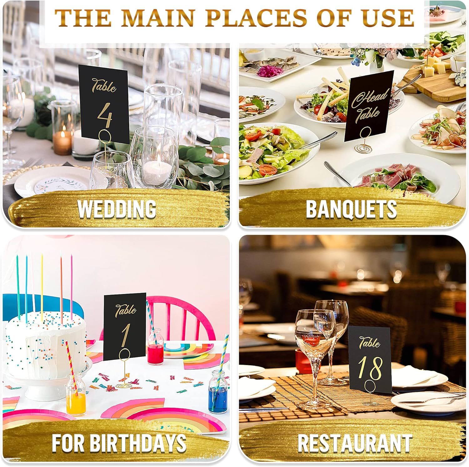 Números de mesa negros y dorados del 1 al 30 para recepción de boda, tarjetas de 4 x 6 con cabeza de lámina dorada y mesa de regalo, elegantes