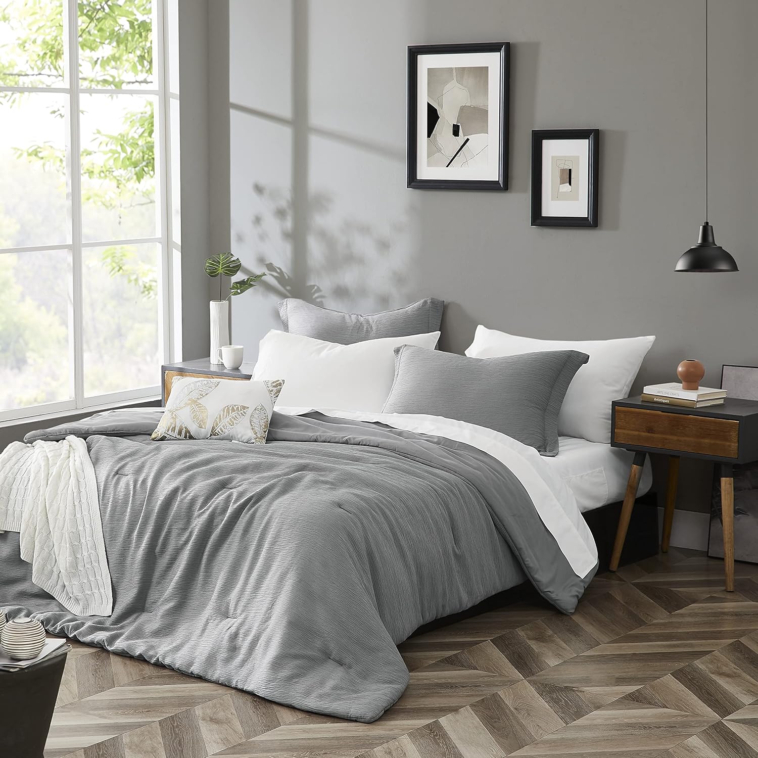 MaiRêve Juego de edredón gris tamaño Queen, edredones minimalistas de diseño texturizado tamaño Queen para todas las estaciones, juegos de ropa de