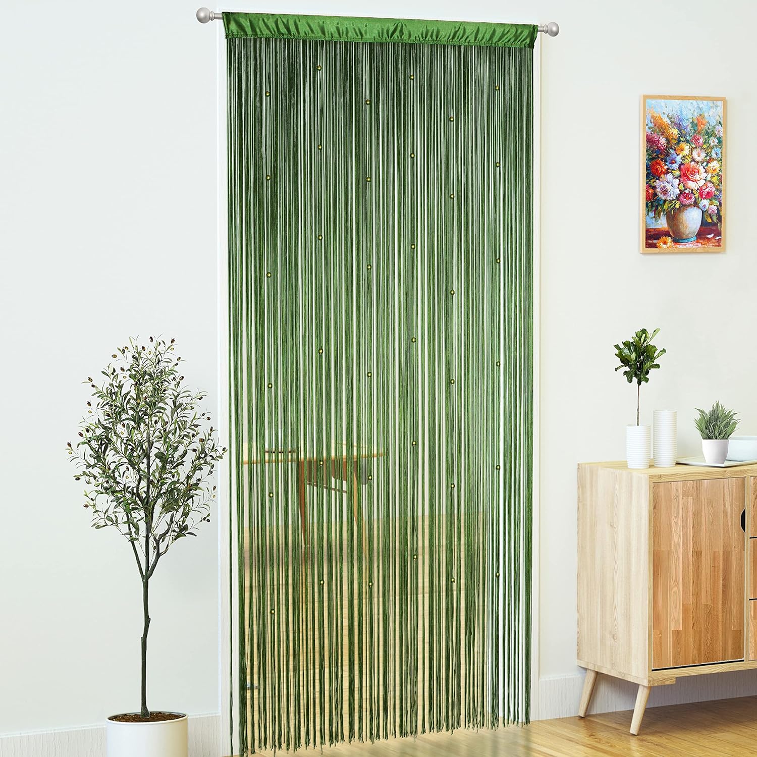 YaoYue Cortina de cuentas para puerta, con borlas, cuentas para colgar con flecos, divisor de habitación, ventana, pasillo, entrada, pared, armario,