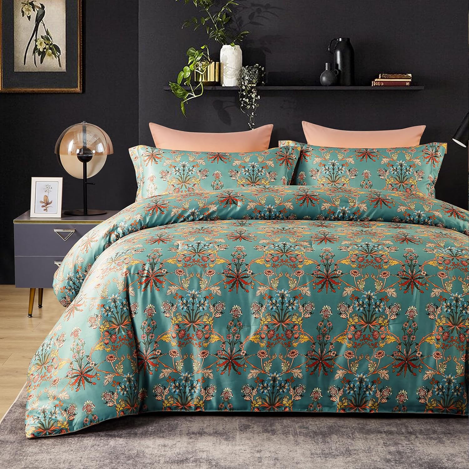 Cupocupa Juego de edredón queen edredón de 7 piezas para cama tamaño queen edredón ultrasuave y ligero queen juego de cama floral para todas las