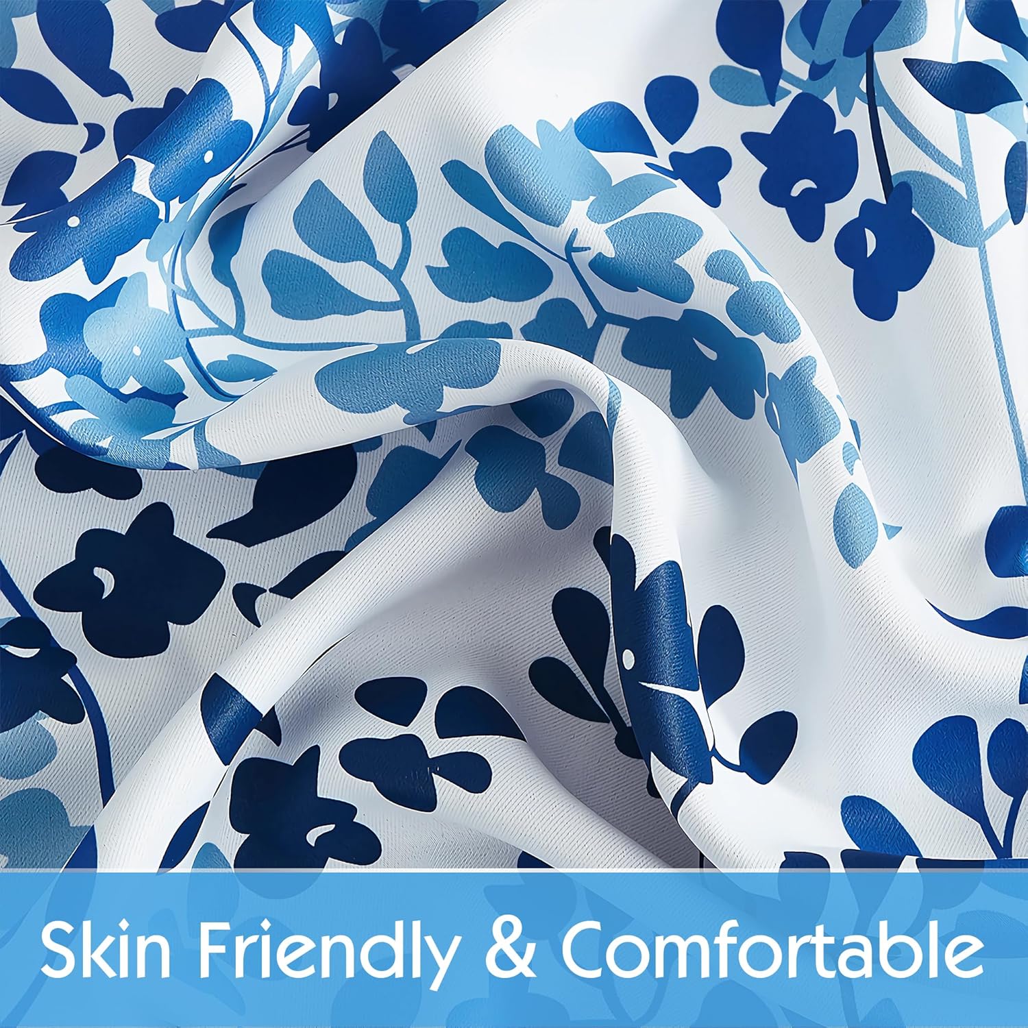 Metro Parlor Cortinas rústicas totalmente opacas para ventana, cortinas con estampado floral para dormitorio, sala de estar, diseño de hojas azules