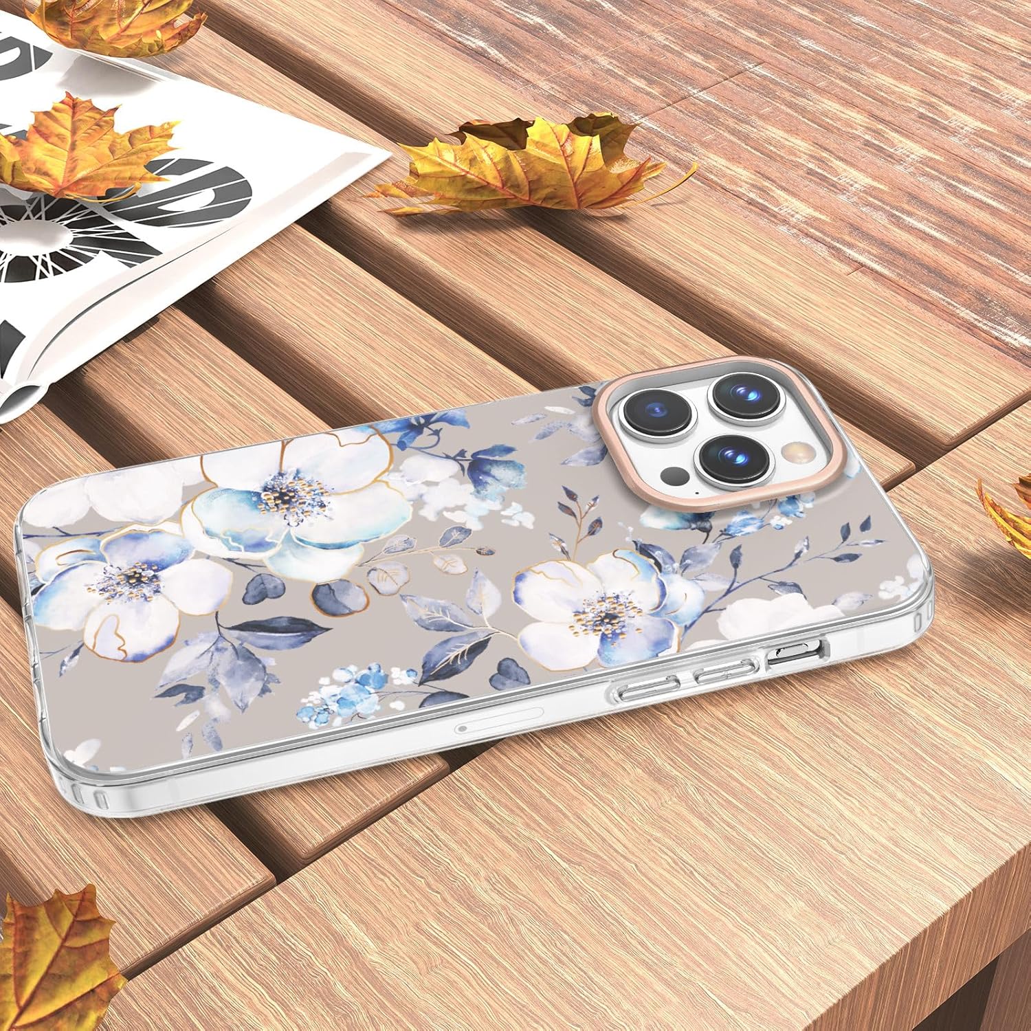 zelaxy Funda compatible con iPhone 15 Pro, TPU suave y flexible, a prueba de golpes, patrones de jardín de flores, funda protectora de cuerpo