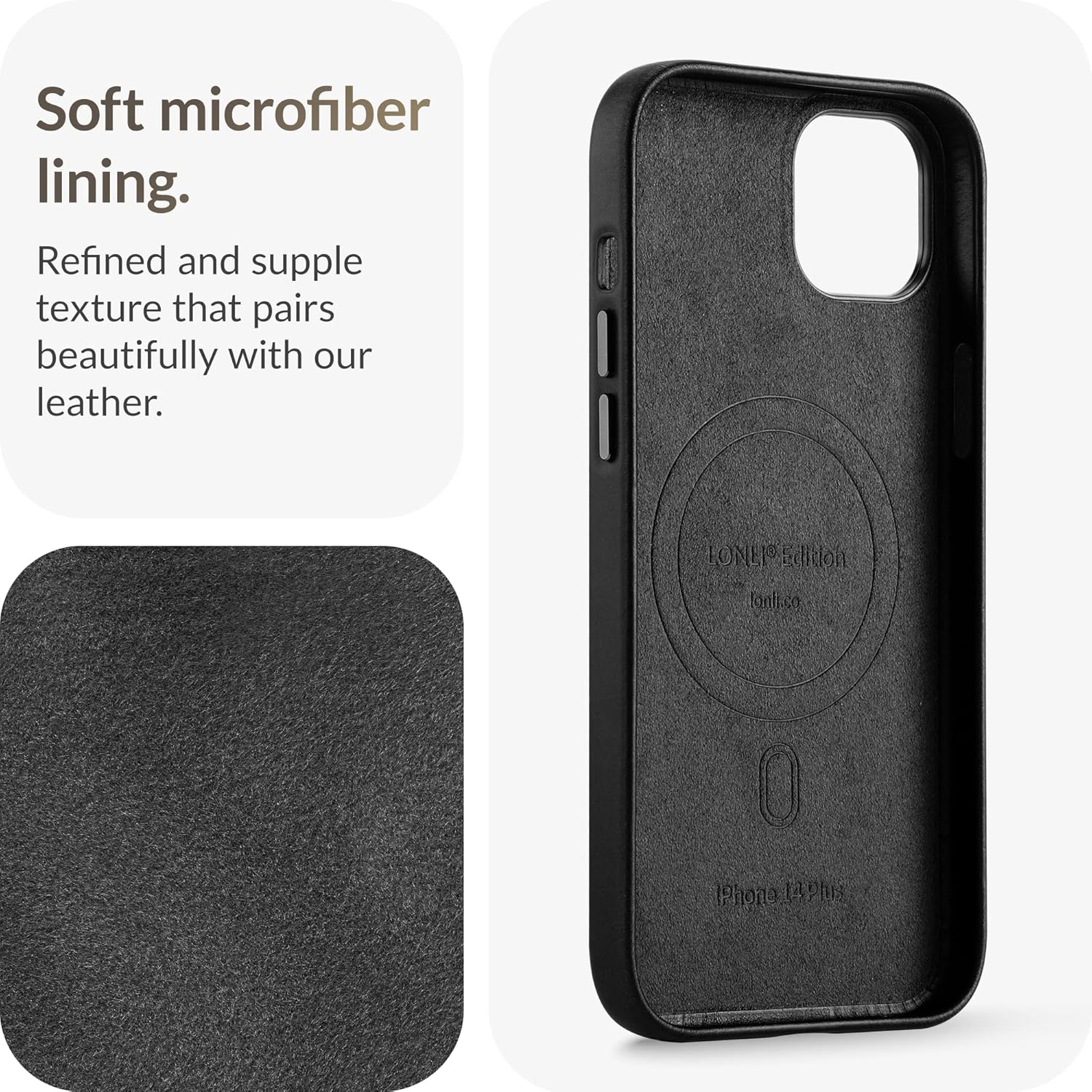 LONLI Edición – (para iPhone 14 Plus) – Funda europea de cuero genuino premium  Desarrollar pátina con el tiempo  Compatible con Magsafe – Negro
