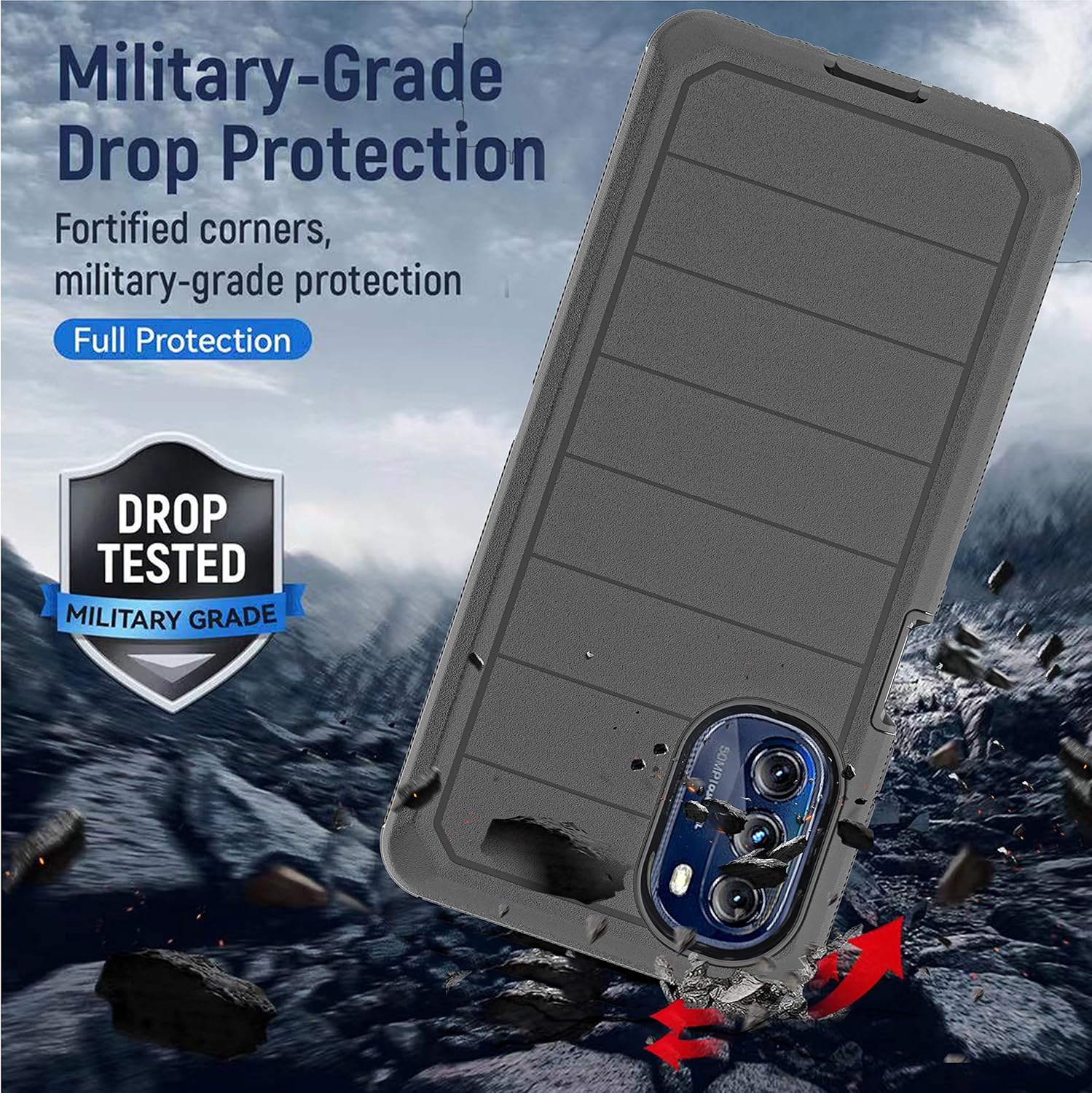 YmhxcY Funda para Moto G 5G 2022 con protector de pantalla integrado, a prueba de caídas, funda duradera de 3 capas, a prueba de golpes, protección