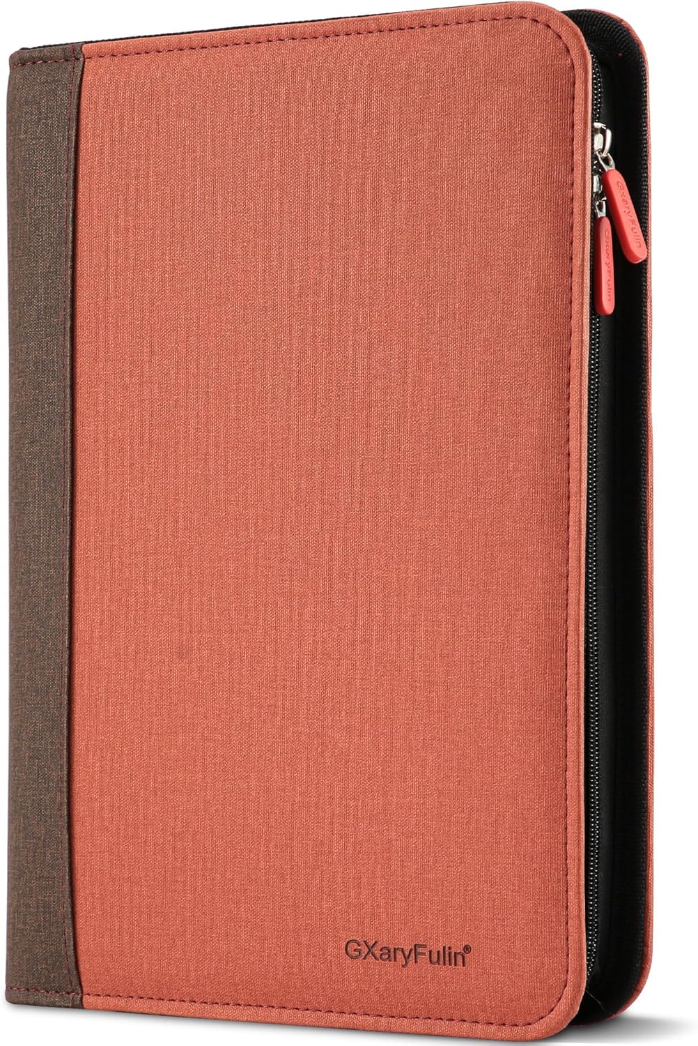 Padfolio – Organizador de piel sintética, carpeta con cremallera de 4 juntas tóricas (rojo y marrón)