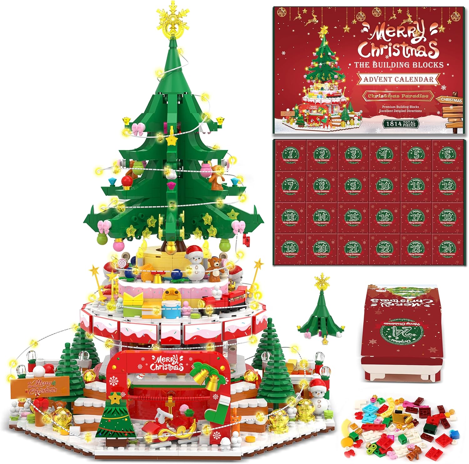 Calendario de Adviento 2023 Bloques de construcción de Navidad, kits de construcción de Paraíso de Navidad, 24 piezas, 1814 piezas de bloques de