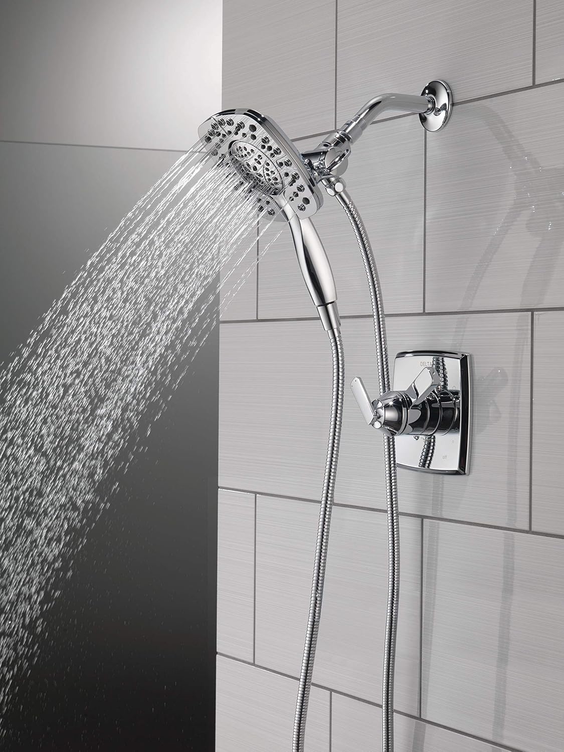 Delta Faucet Ashlyn serie 17 – Kit de ducha de 2 funciones con 2 vueltas, 2 en 1, cabezal de ducha de mano con manguera, T17264-I
