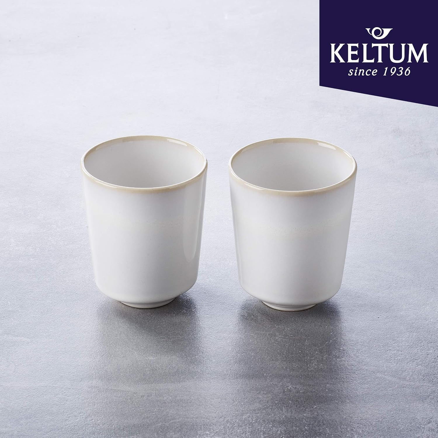 Tazas de gres esmaltado blanco de algodón de 8.5 onzas, juego de 2