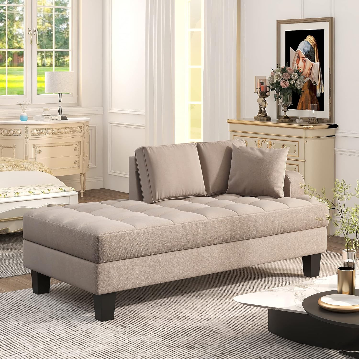 Tumbonas tapizadas para interiores, moderna silla de descanso con botones profundos con reposabrazos, respaldos, cómodos cojines, almohada incluida,