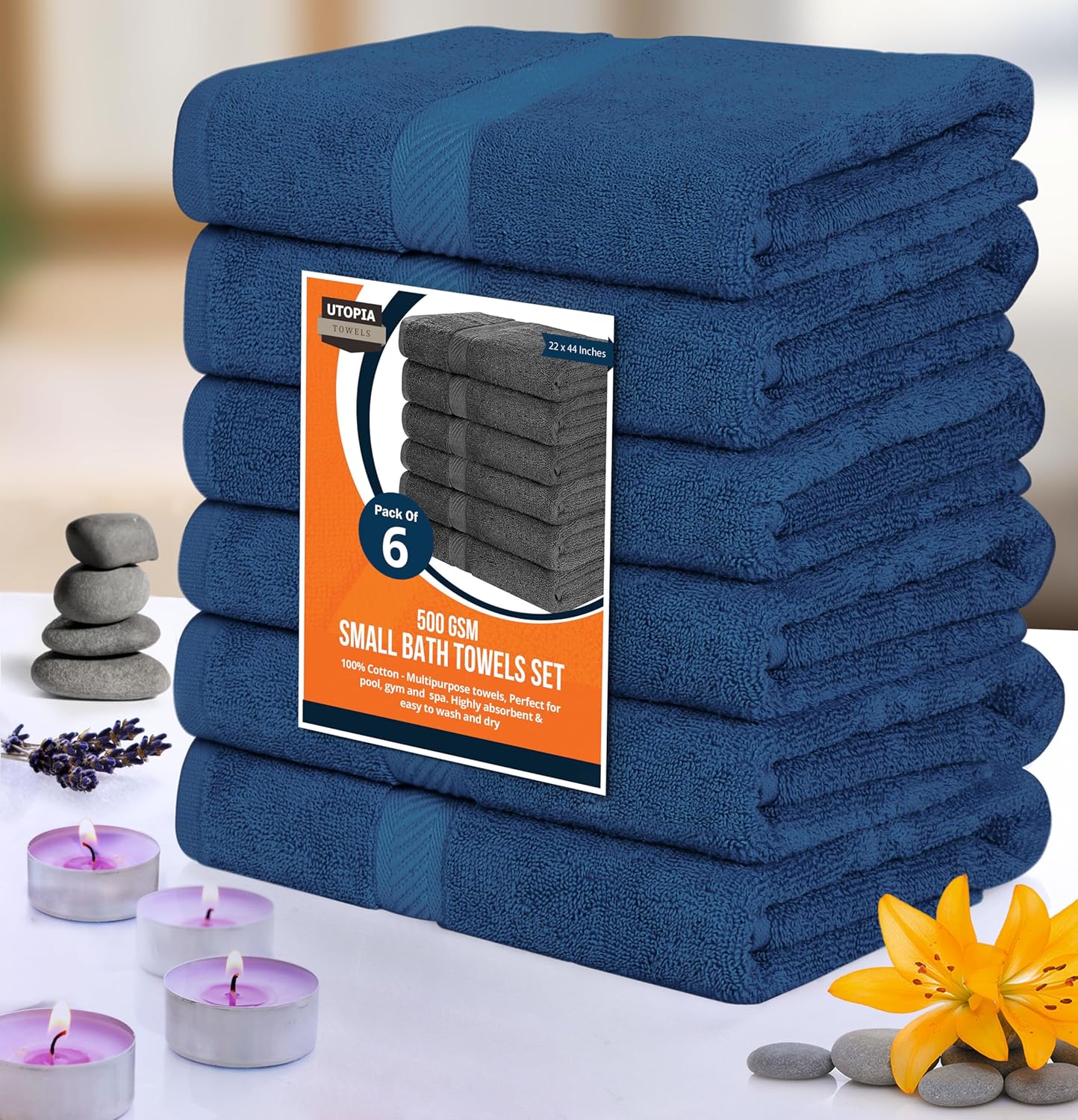 Utopia Towels Juego de 6 toallas de baño pequeñas, 100% algodón hilado en anillo (22 x 44 pulgadas), toallas de secado rápido ligeras y altamente
