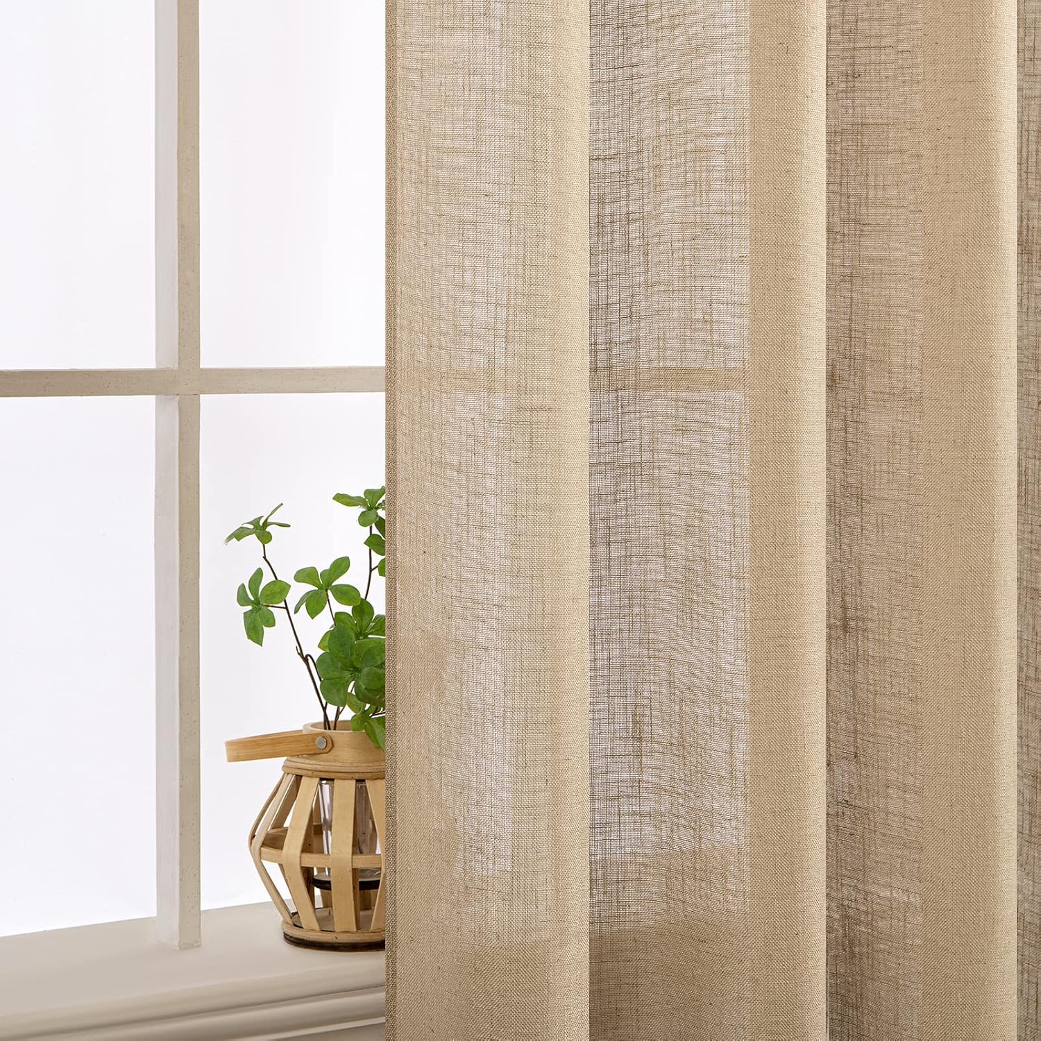 MIULEE Cortinas de lino beige tostado de 84 pulgadas de largo, 2 paneles para dormitorio, sala de estar, cortinas de ventana con textura de lino