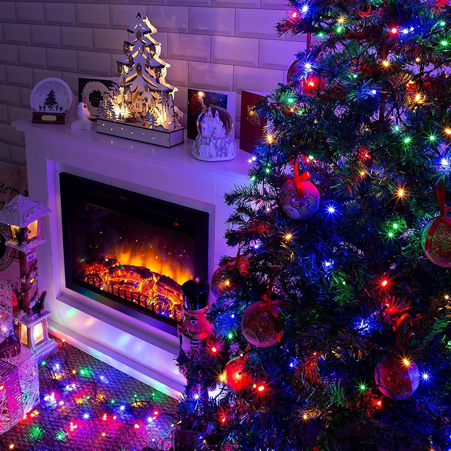 Dazzle Bright – Guirnalda de 300 luces LED para Navidad, de 100 pies con 8 modos, impermeables, conectables, cable verde, decoraciones para