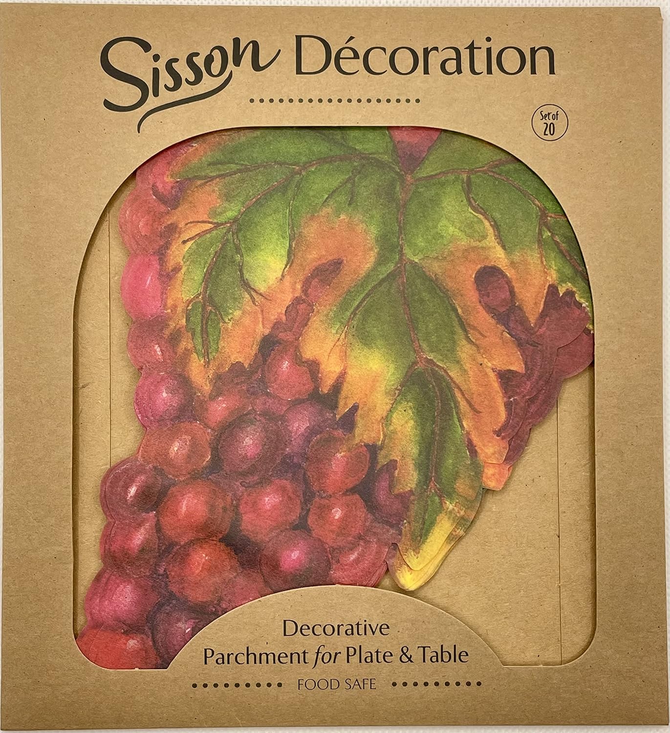 Hojas de papel pergamino para tablas de queso y embutidos, hojas de Sisson Distribution (paquete de 20) (uva artista)