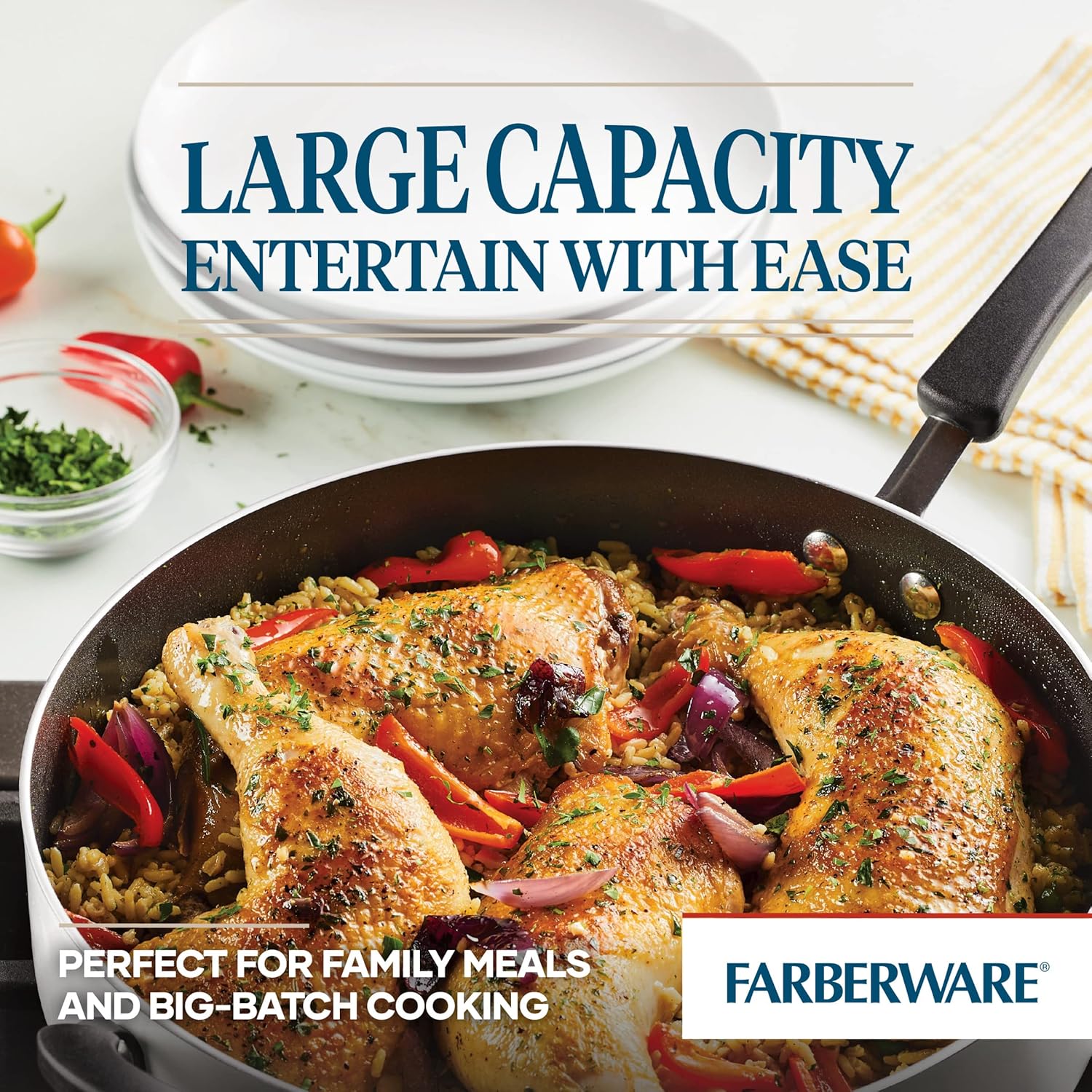 Farberware Cookstart DiamondMax – Olla antiadherente jumbo con tapa y mango auxiliar, apta para lavavajillas, 6 cuartos de galón, color plateado